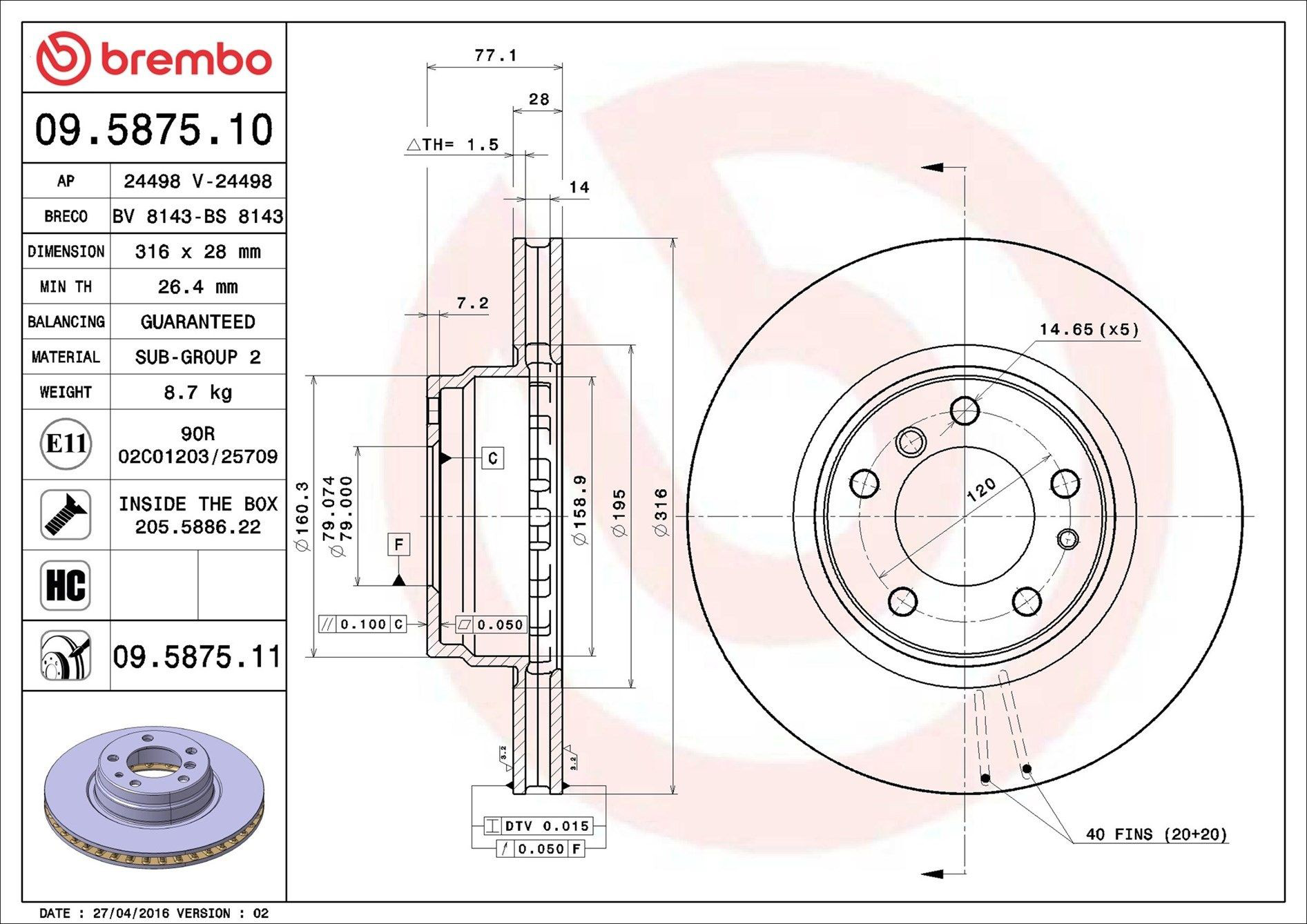 Compre 09587511 Brembo Disco do freio dianteiro