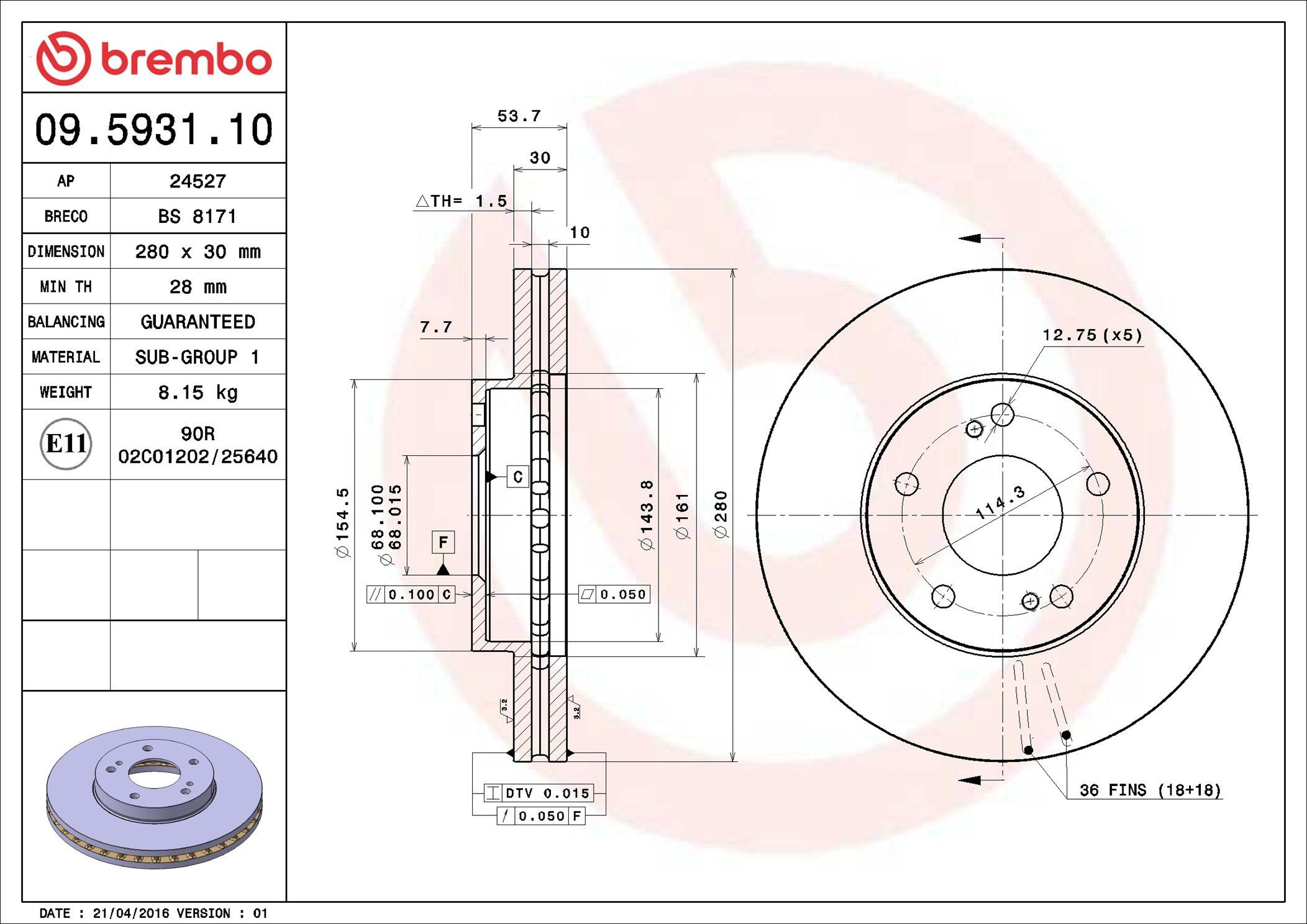 Disco do freio dianteiro Brembo 09593110 preço, a partir de 74,72 USD
