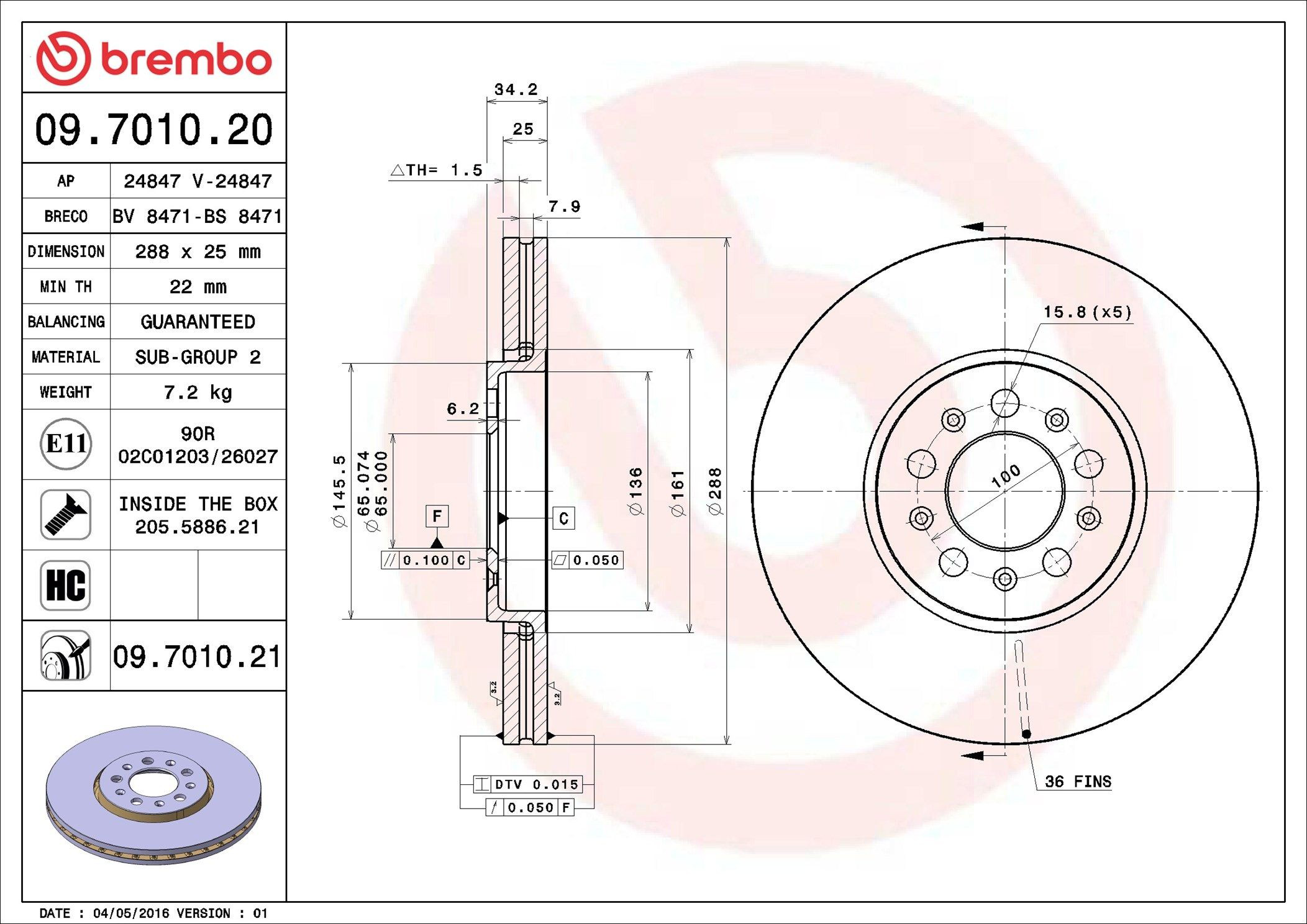 Compre 09701021 Brembo Disco do freio dianteiro