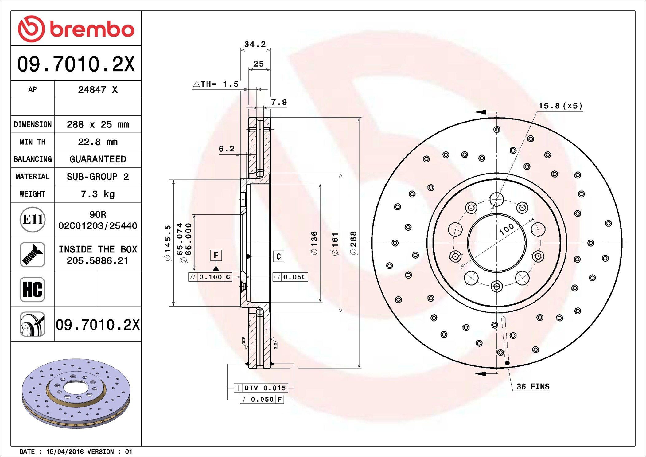 Compre 0970102X Brembo Disco do freio dianteiro