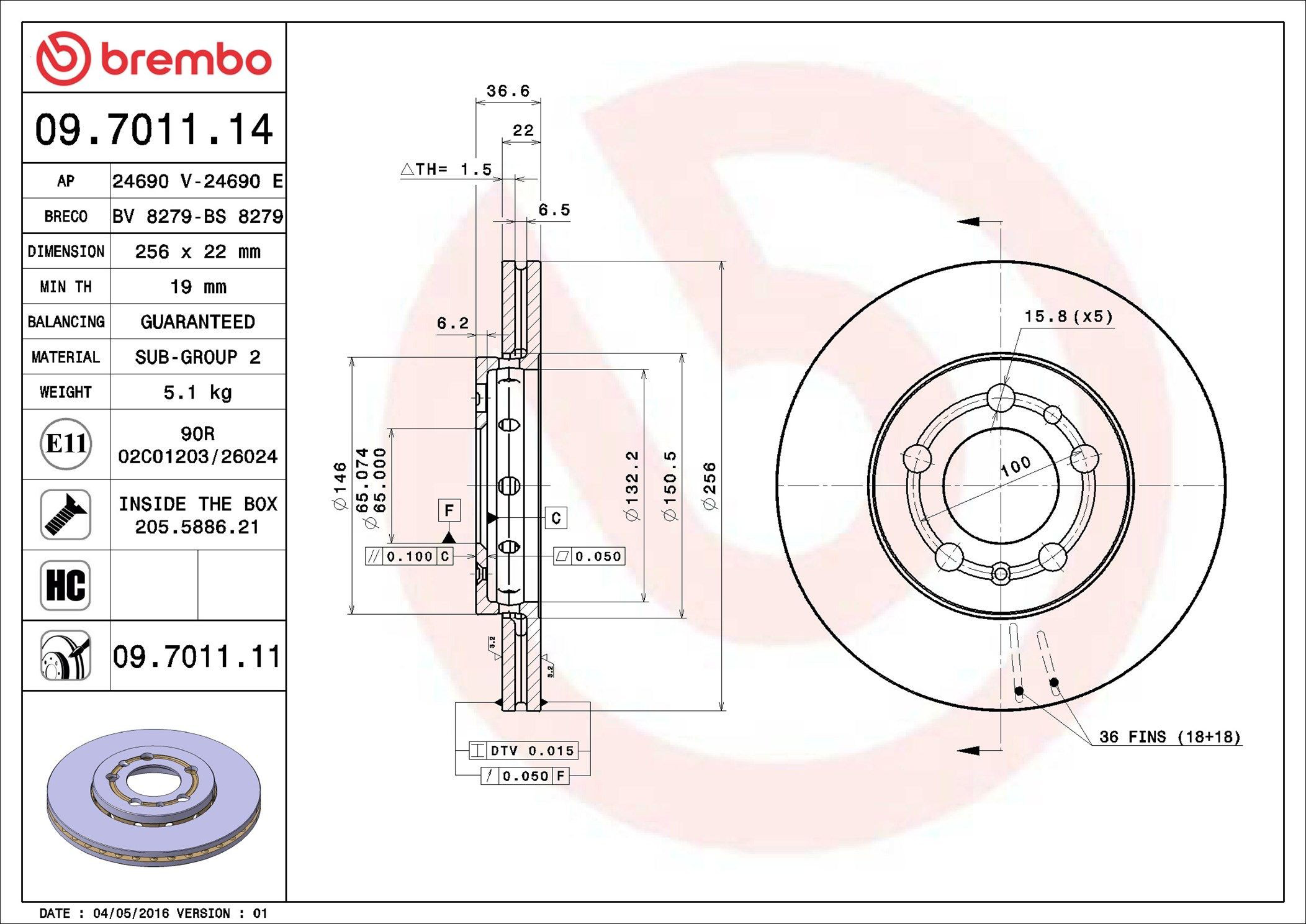 09701111 Brembo Disco do freio dianteiro