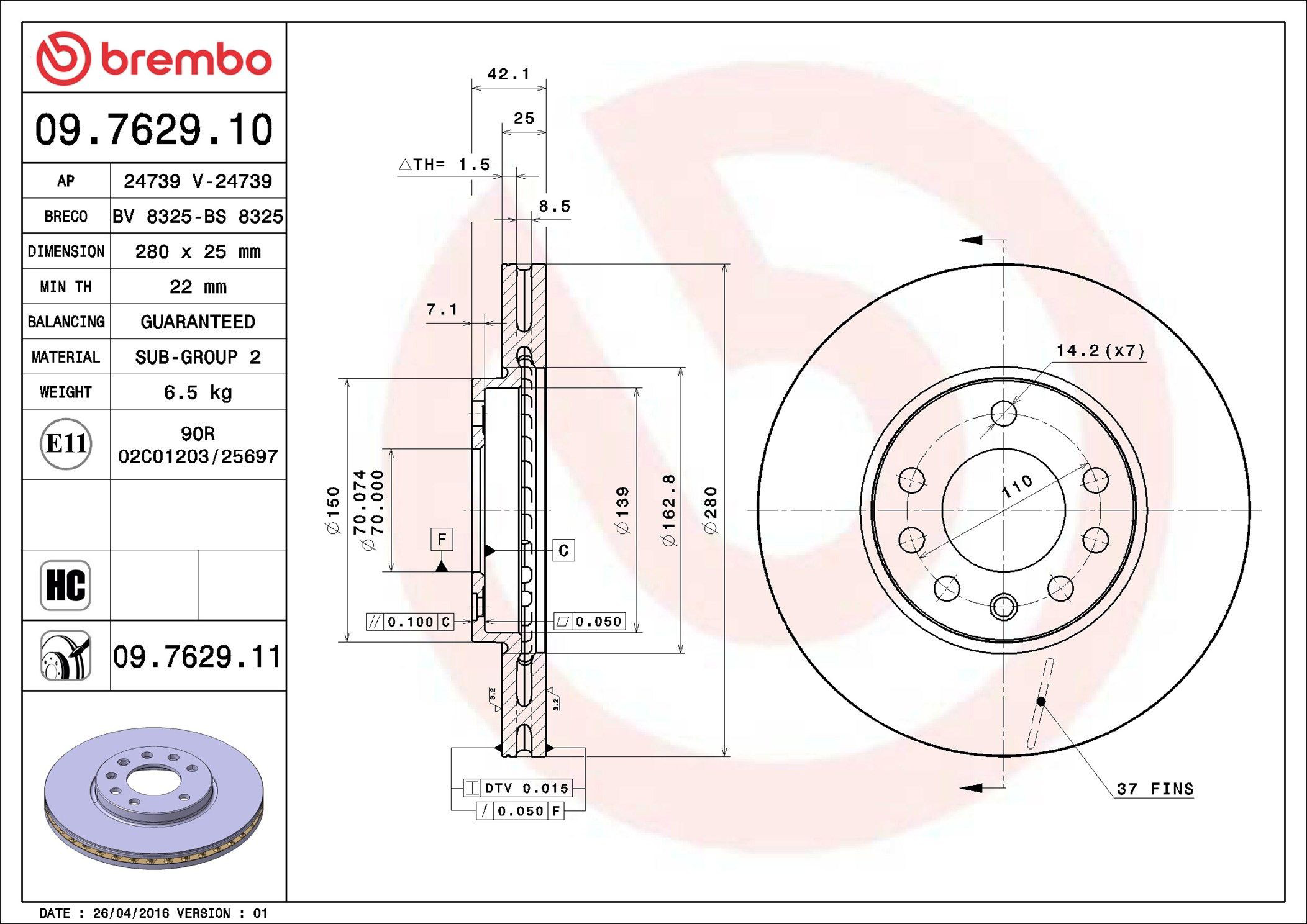 Disco do freio dianteiro Brembo 09762911 preço, a partir de 38,66 USD
