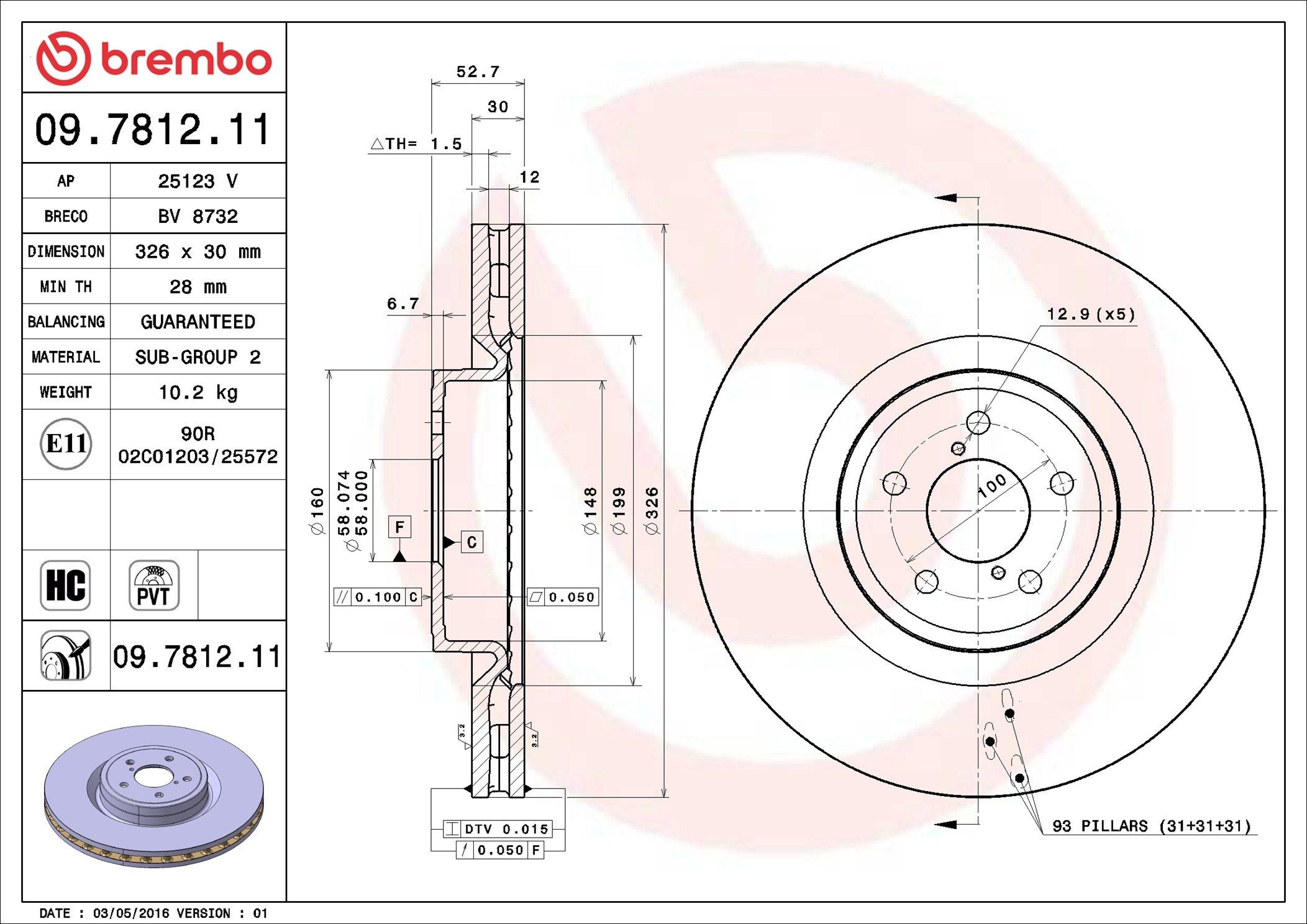 Disco do freio dianteiro Brembo 09781211