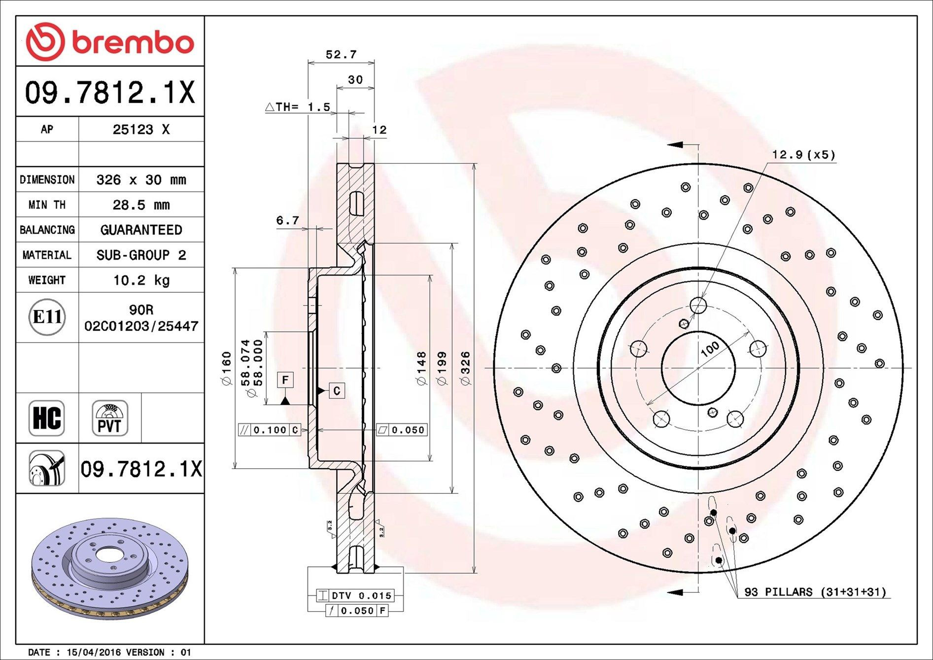 Disco do freio dianteiro Brembo 0978121X preço, a partir de 47,39 USD