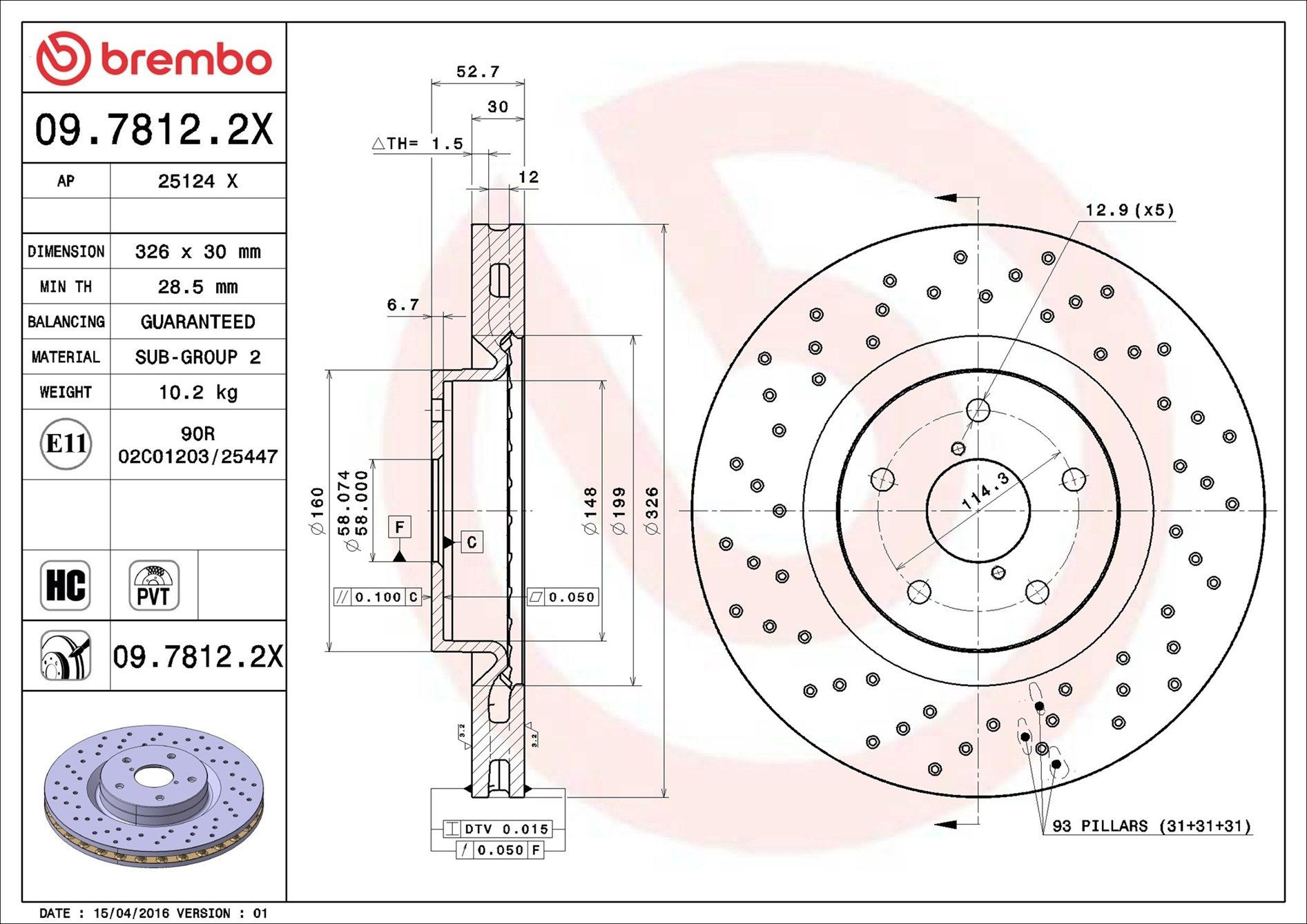 Disco do freio dianteiro Brembo 0978122X preço, a partir de 115,13 USD