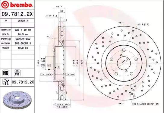 Disco do freio dianteiro 0978122X Brembo