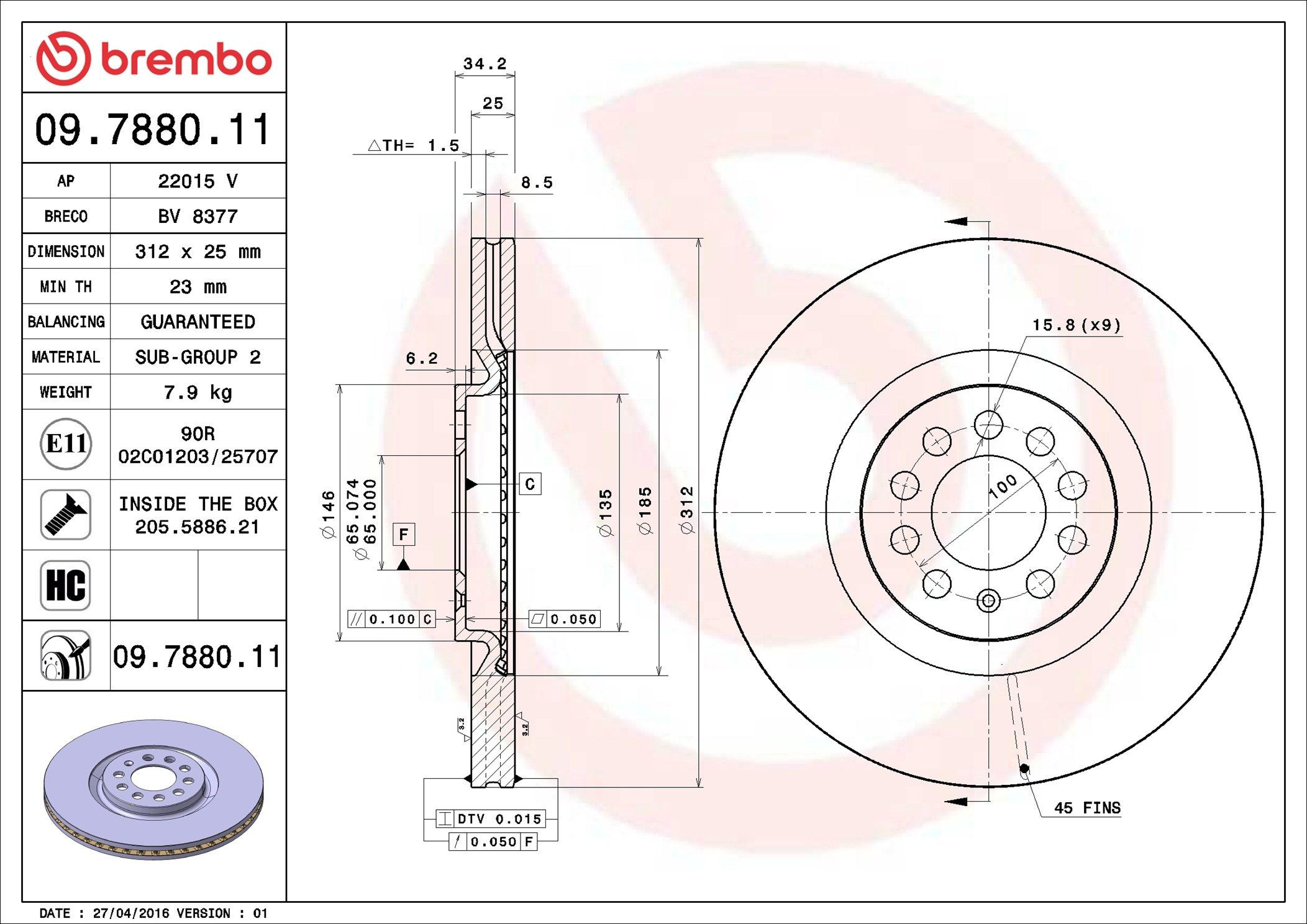 Disco do freio dianteiro Brembo 09788011 preço, a partir de 61,72 USD