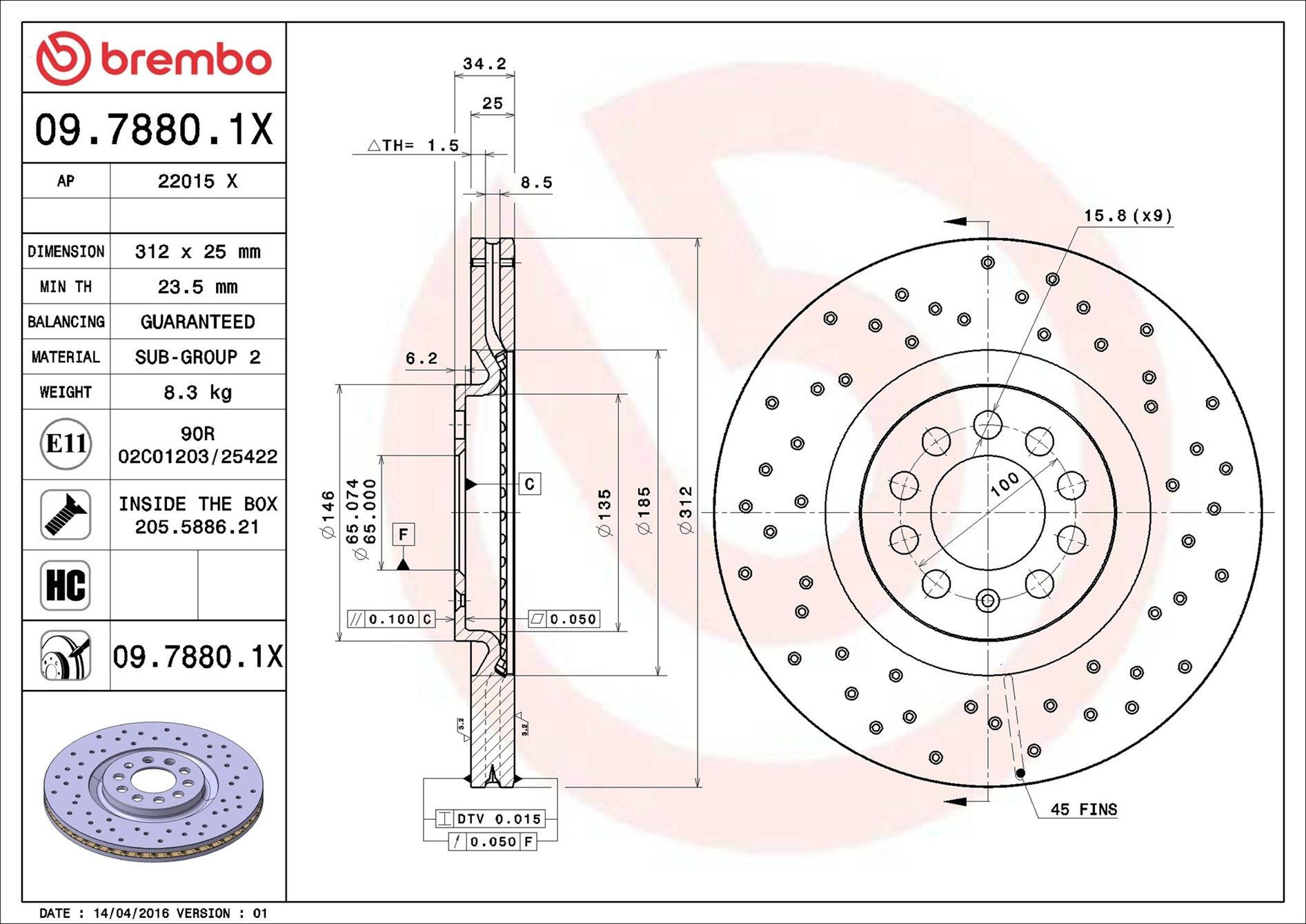Disco do freio dianteiro Brembo 0978801X preço, a partir de 73,34 USD