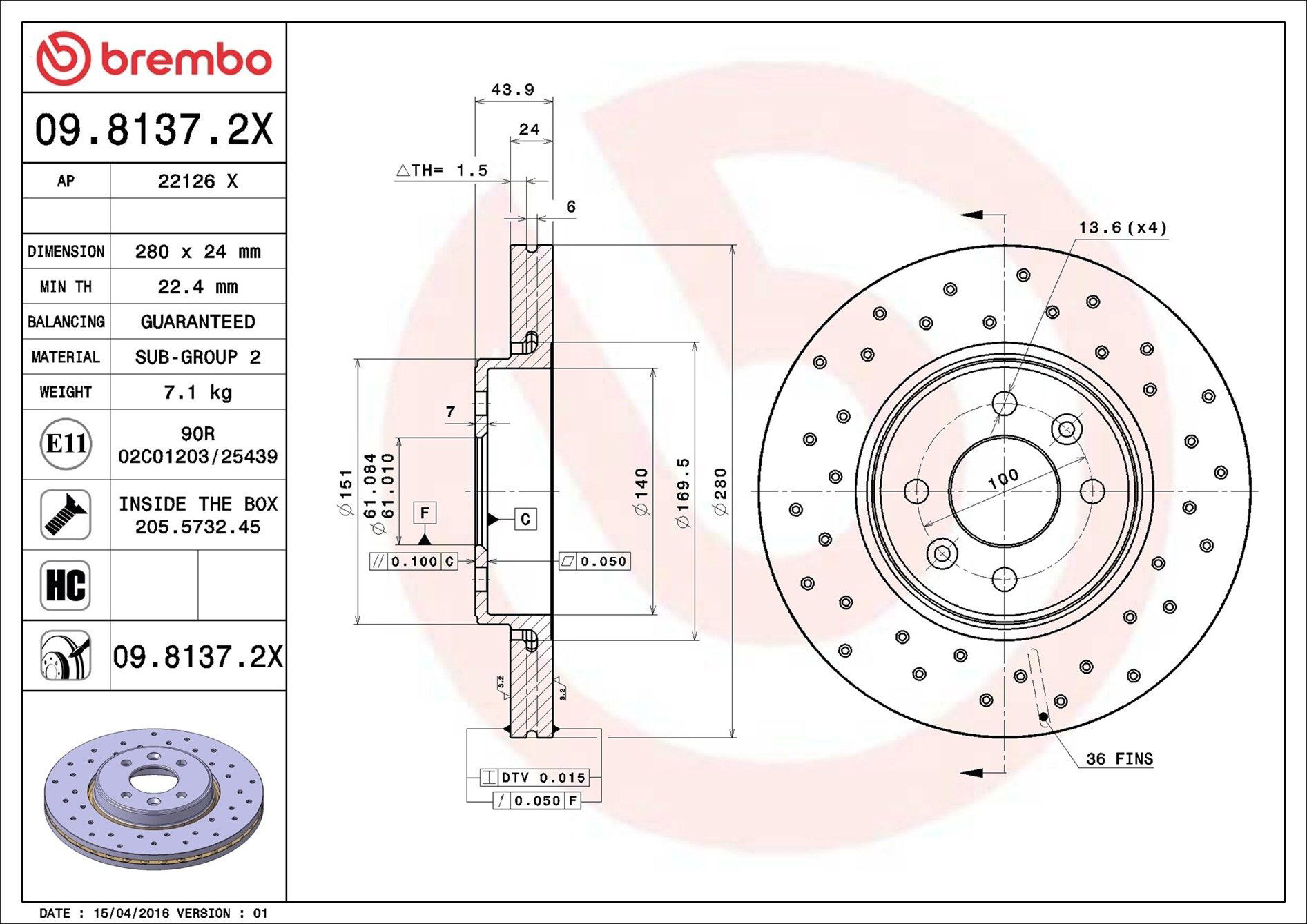 Disco do freio dianteiro Brembo 0981372X