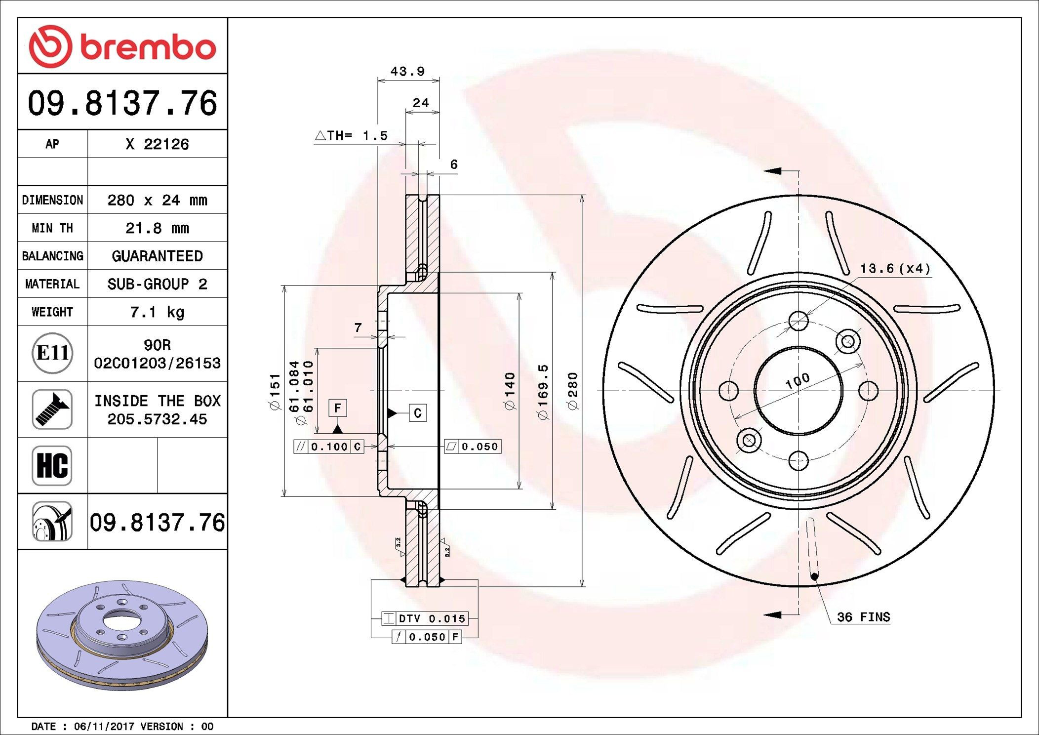 09813776 Brembo Disco do freio dianteiro