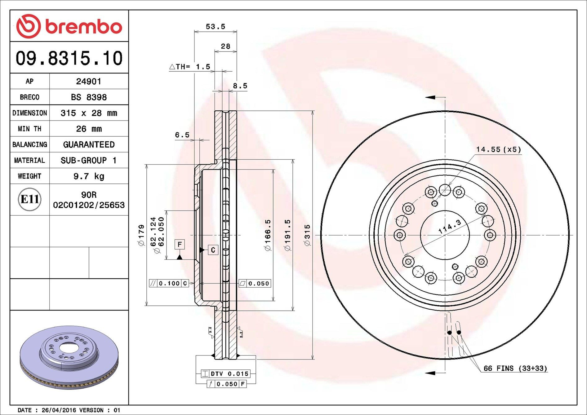 Disco do freio dianteiro Brembo 09831510 preço, a partir de 92,91 USD