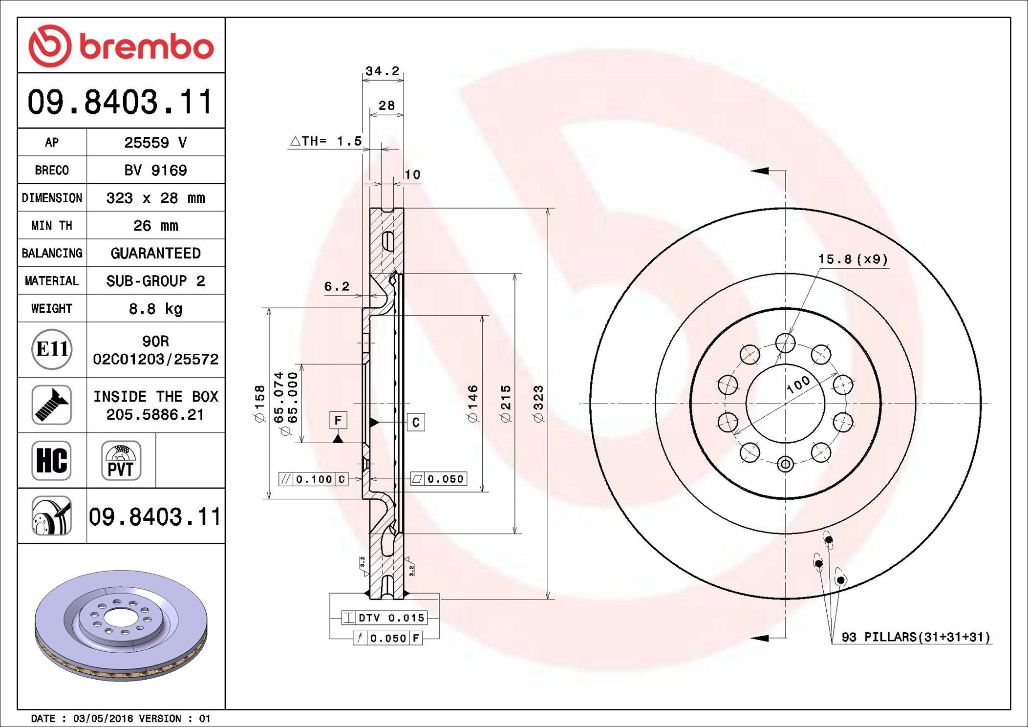 09840311 Brembo Disco do freio dianteiro