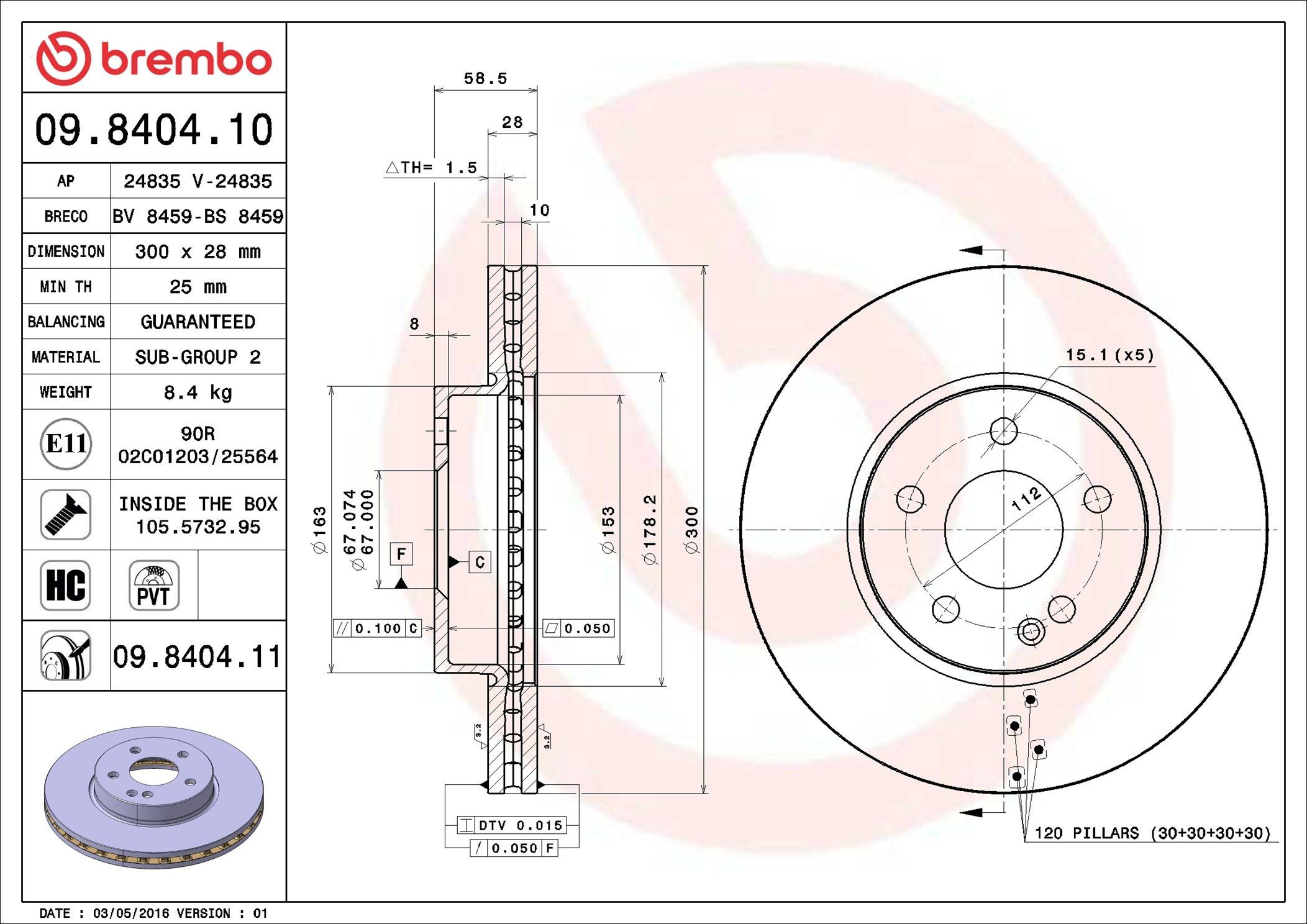 Disco do freio dianteiro Brembo 09840411 preço, a partir de 56,75 USD