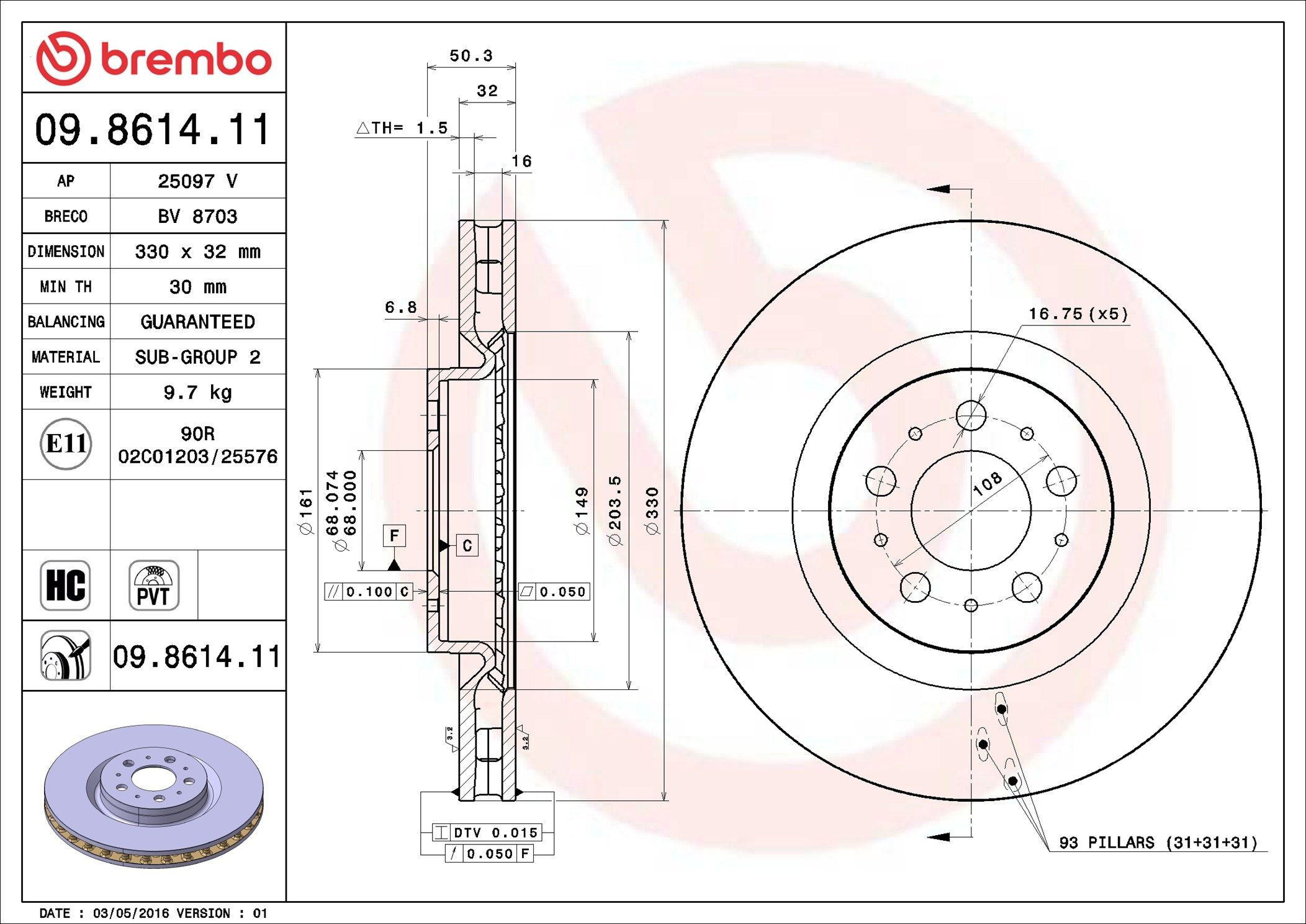 Compre 09861411 Brembo Disco do freio dianteiro