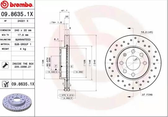 Compre 0986351X Brembo Disco do freio dianteiro