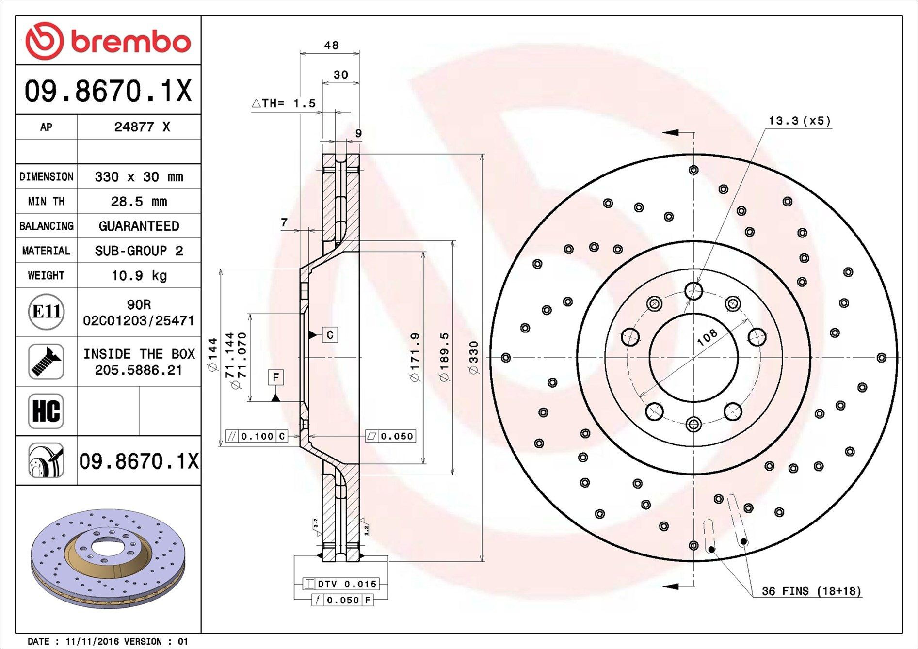 Disco do freio dianteiro Brembo 0986701X preço, a partir de 90,09 USD