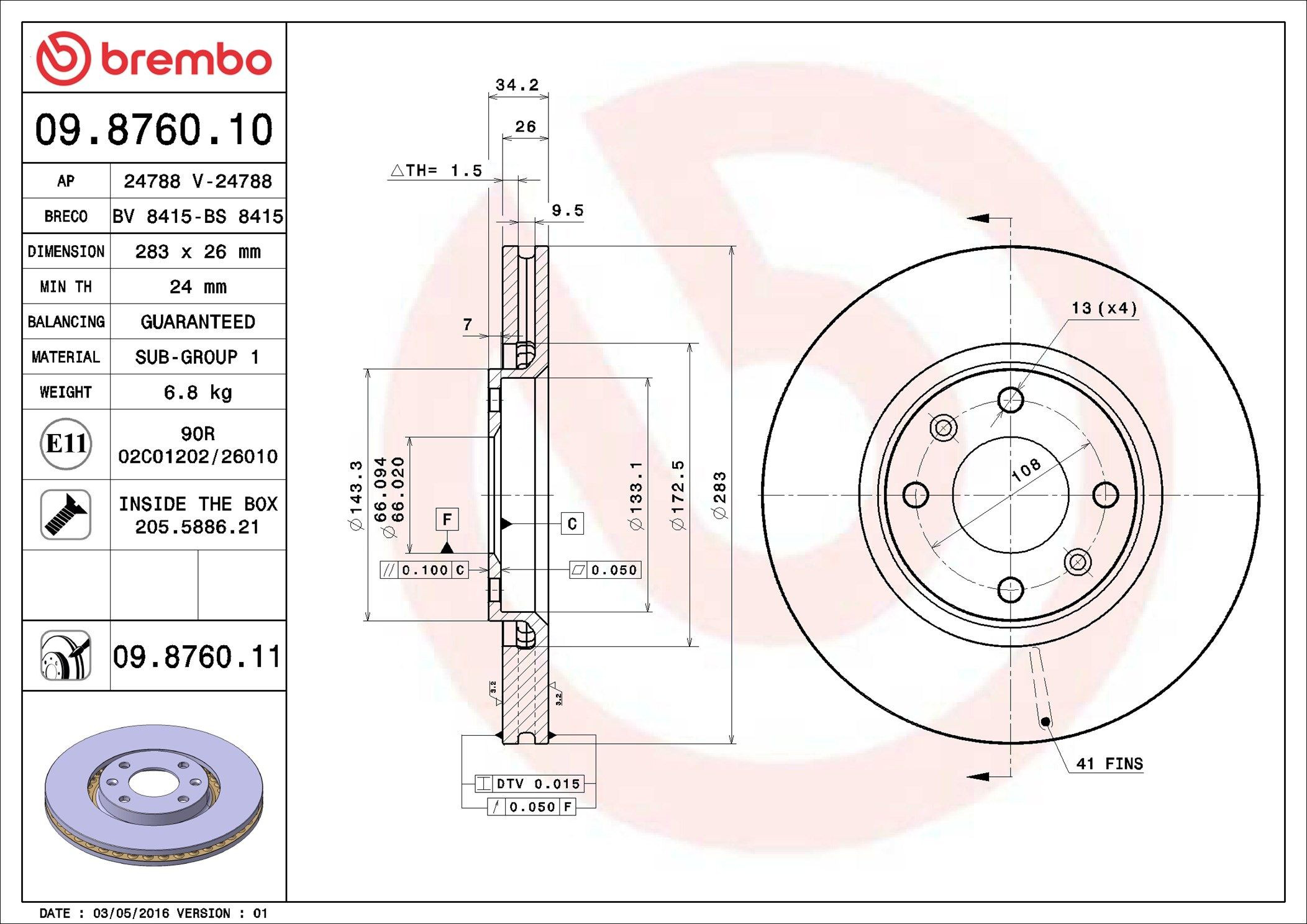 09876010 Brembo Disco do freio dianteiro