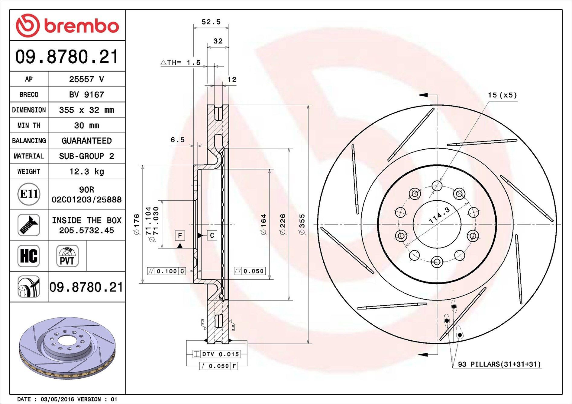 Disco do freio dianteiro Brembo 09878021 preço, a partir de 159,38 USD