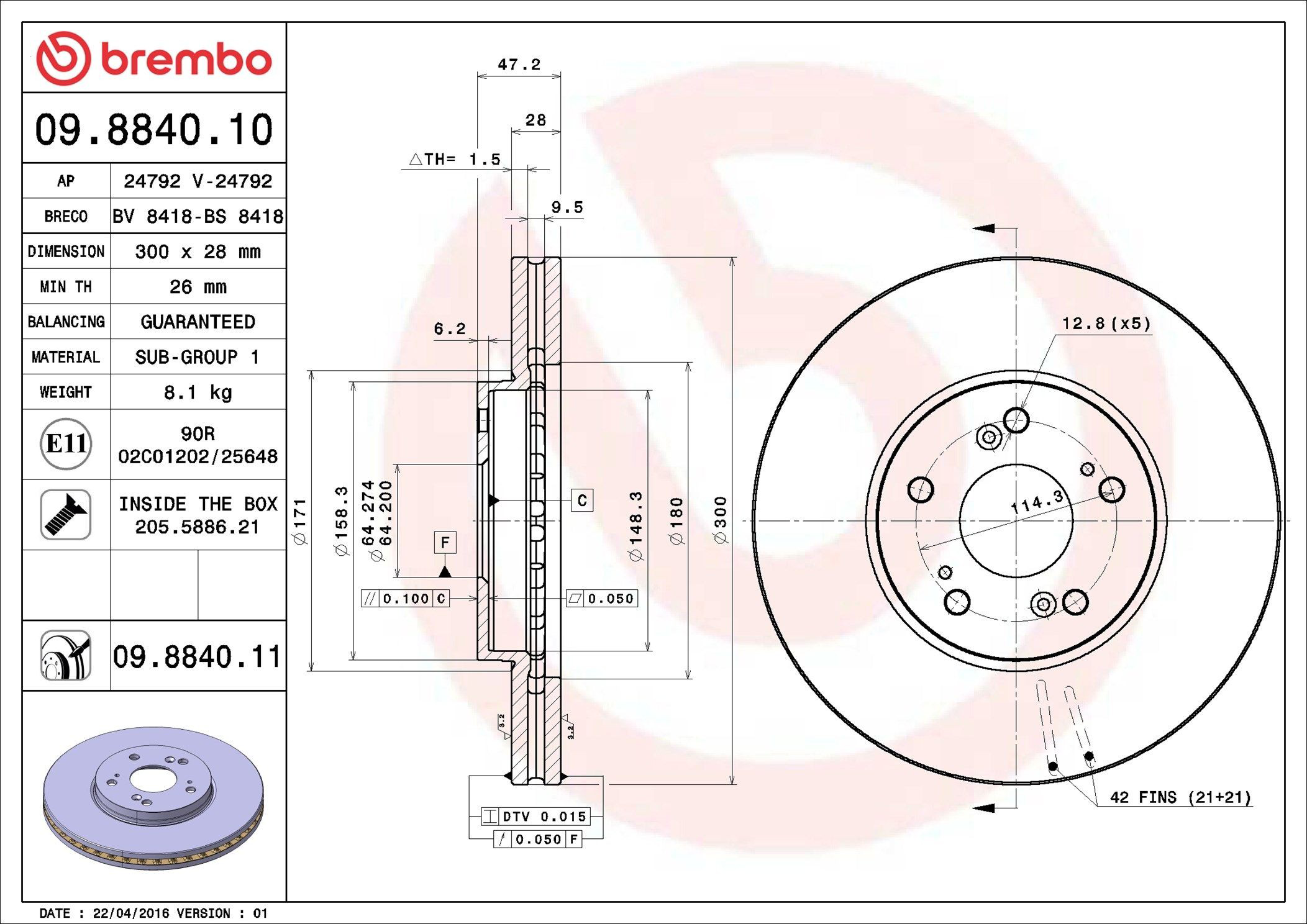 Disco do freio dianteiro Brembo 09884011 preço, a partir de 90,29 USD