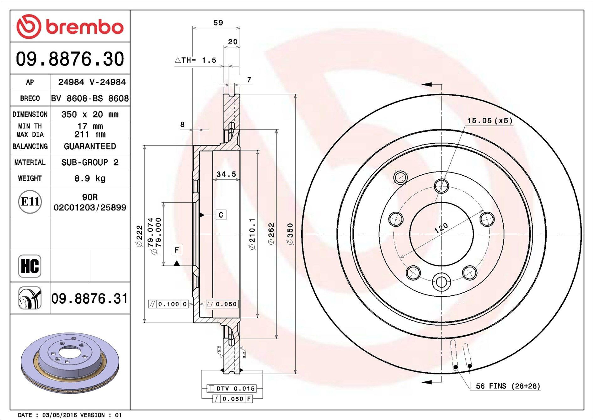 Disco do freio traseiro Brembo 09887631 preço, a partir de 56,42 USD