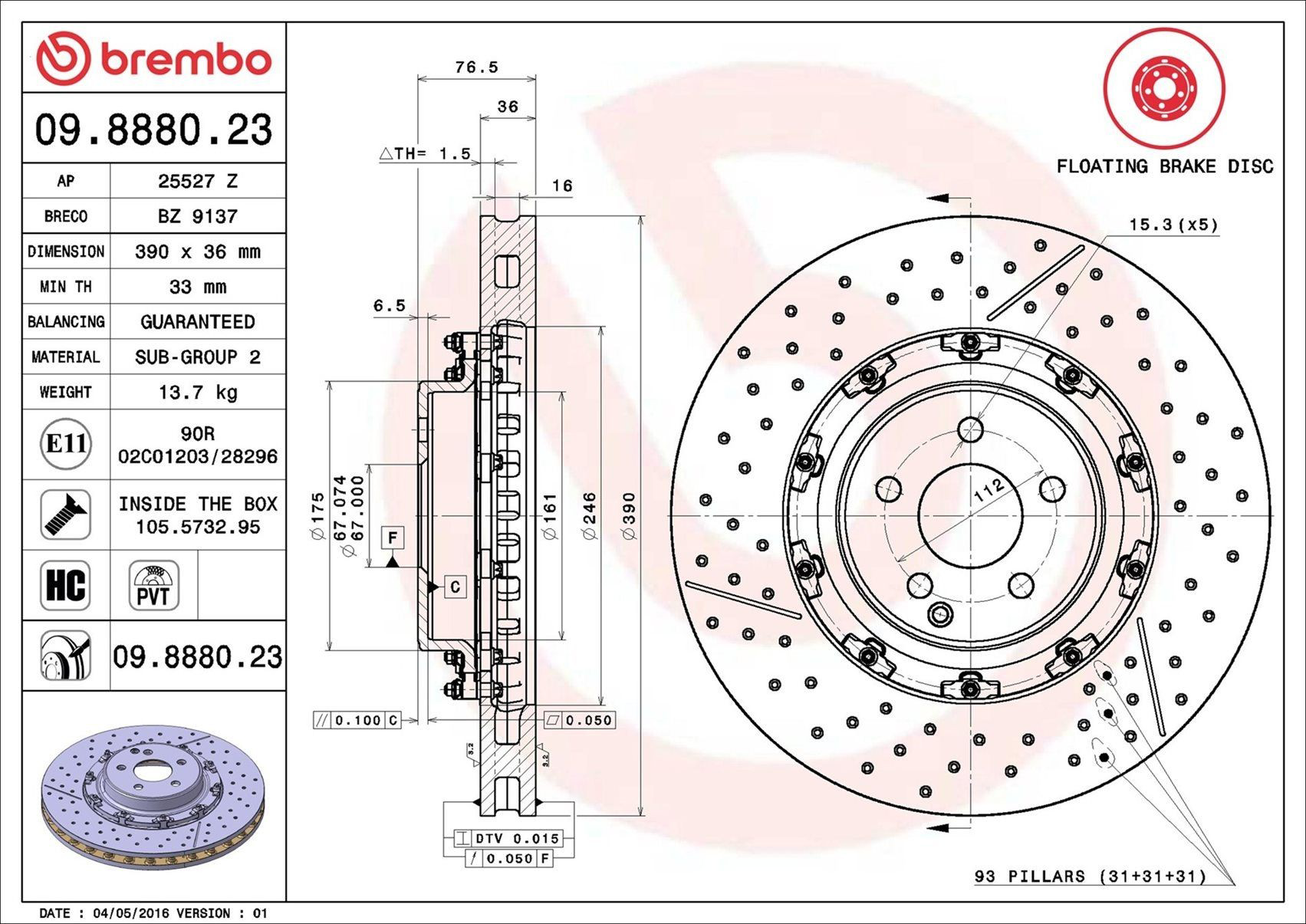 Disco do freio dianteiro Brembo 09888023 preço, a partir de 726,21 USD