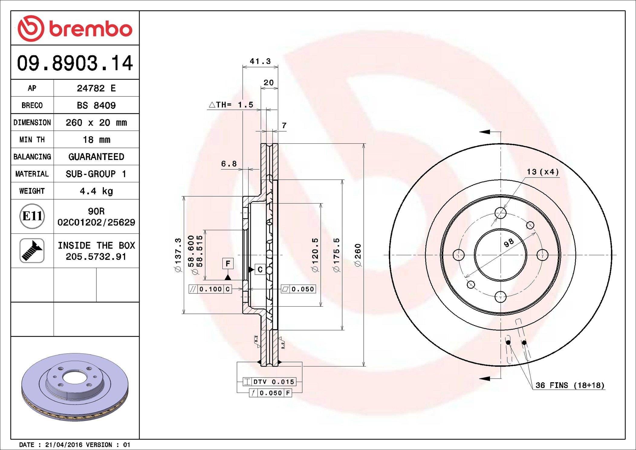 Disco do freio dianteiro Brembo 09890314 preço, a partir de 36,41 USD