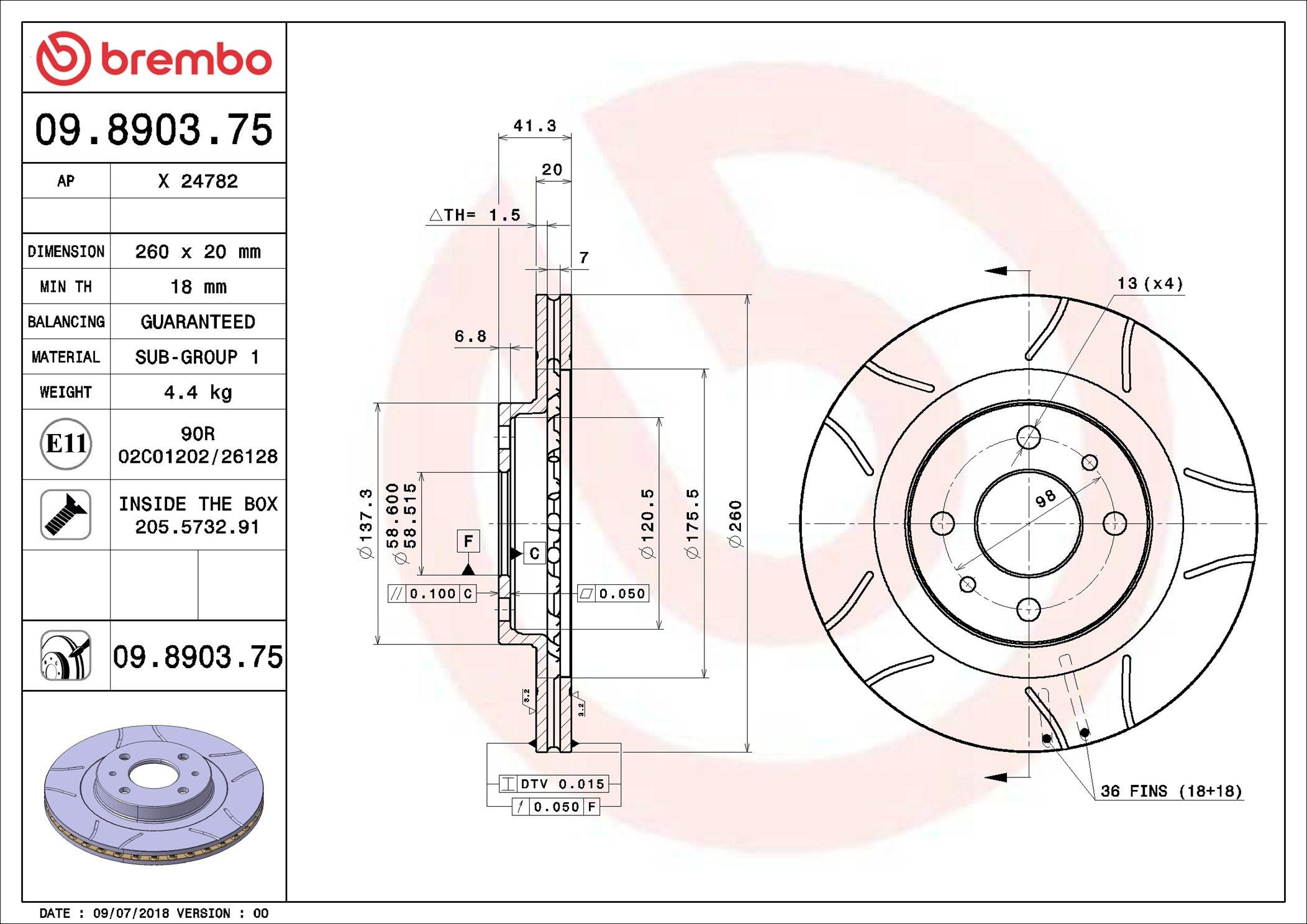Disco do freio dianteiro Brembo 09890375 preço, a partir de 36,34 USD