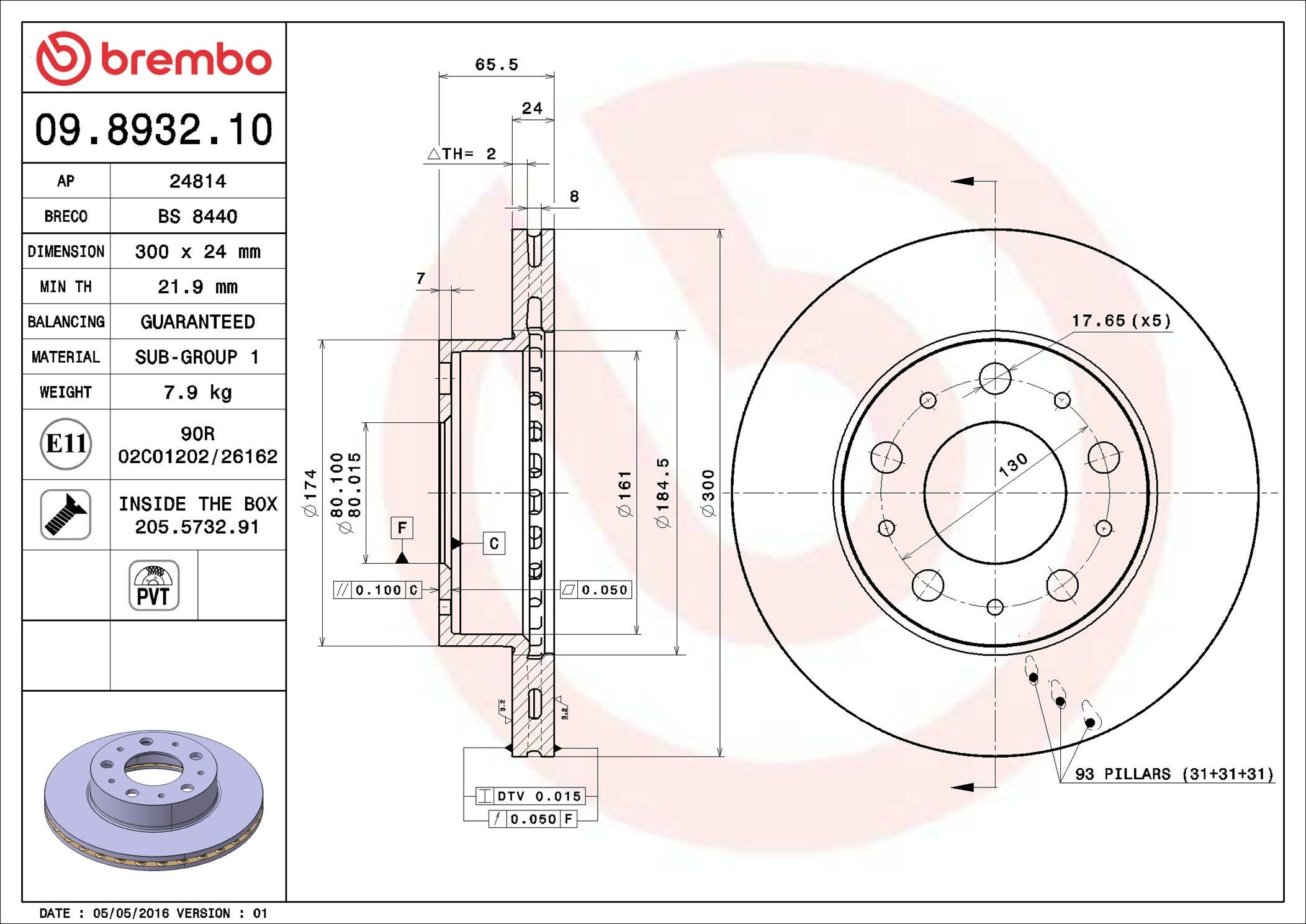 Disco do freio dianteiro Brembo 09893210 preço, a partir de 58,73 USD