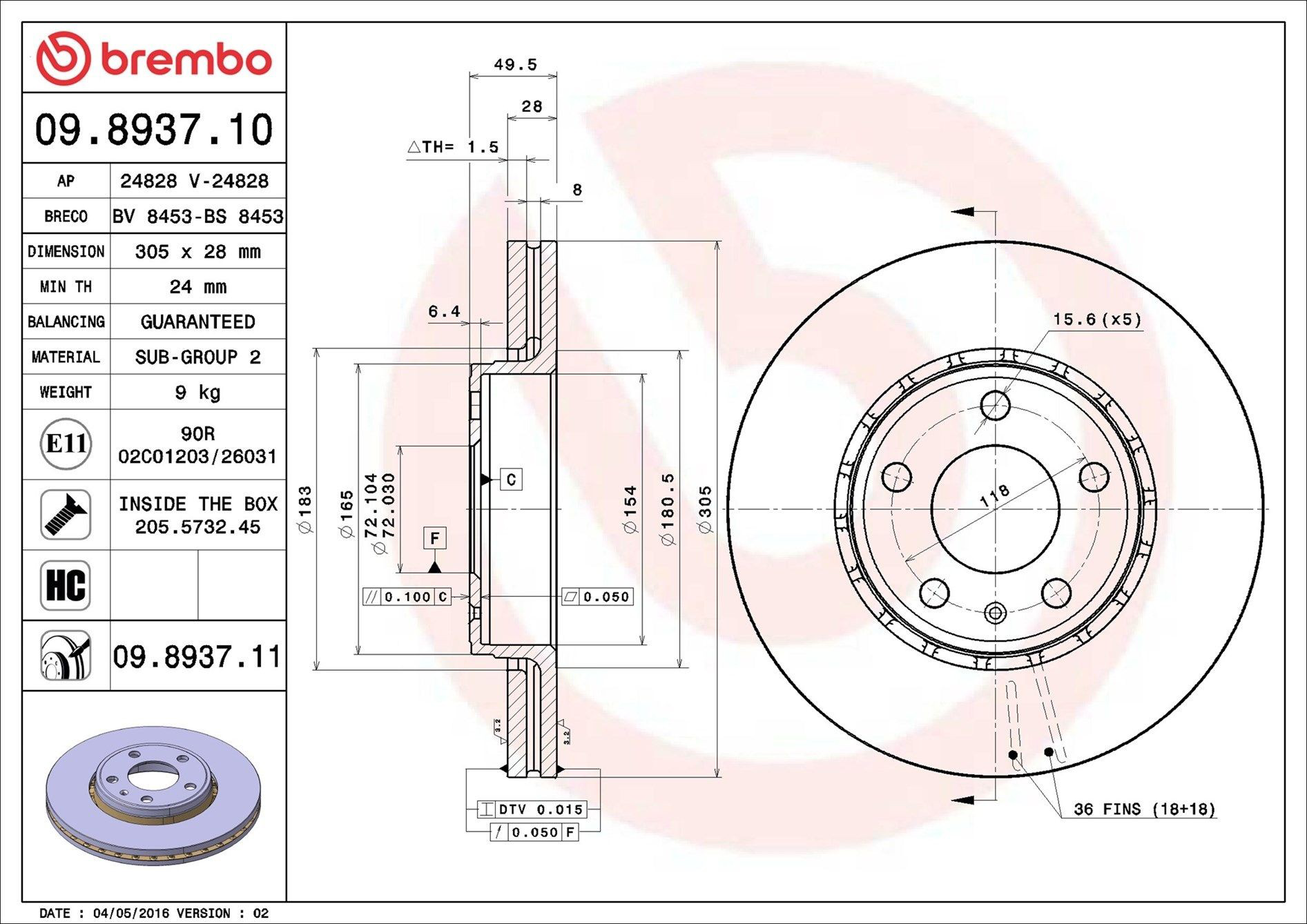 Disco do freio dianteiro Brembo 09893711 preço, a partir de 54,00 USD