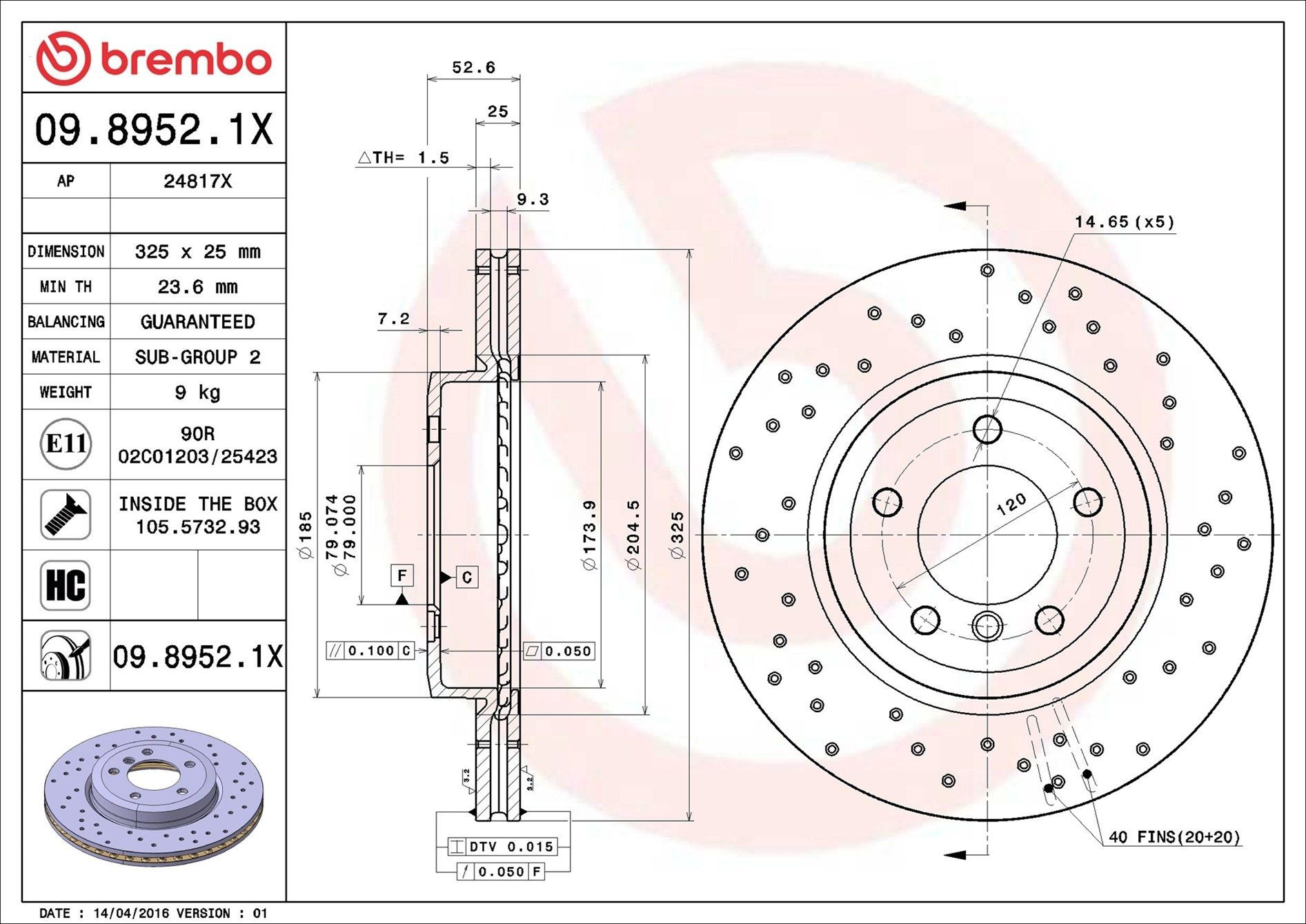0989521X Brembo Disco do freio dianteiro