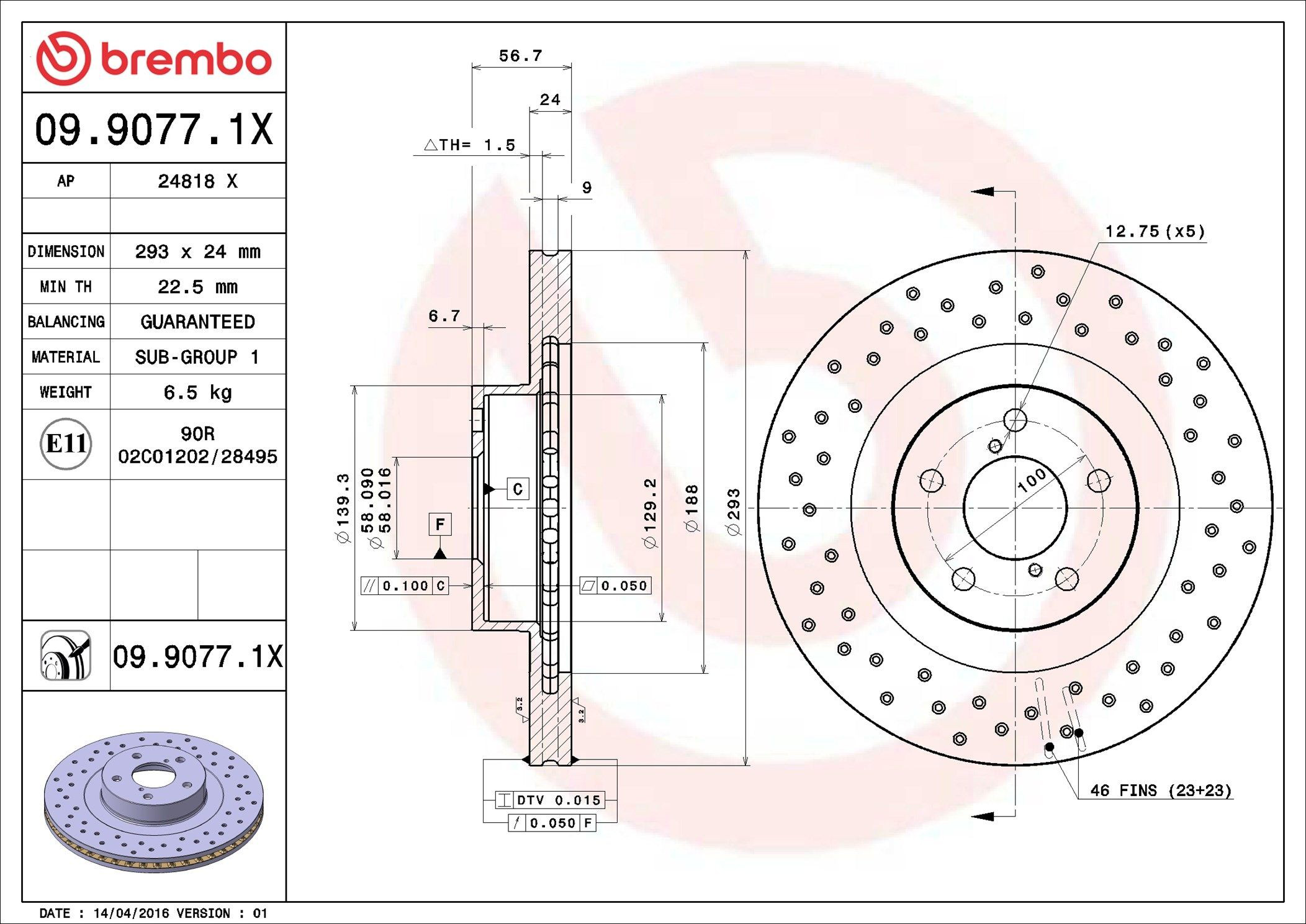 Disco do freio dianteiro Brembo 0990771X preço, a partir de 47,39 USD