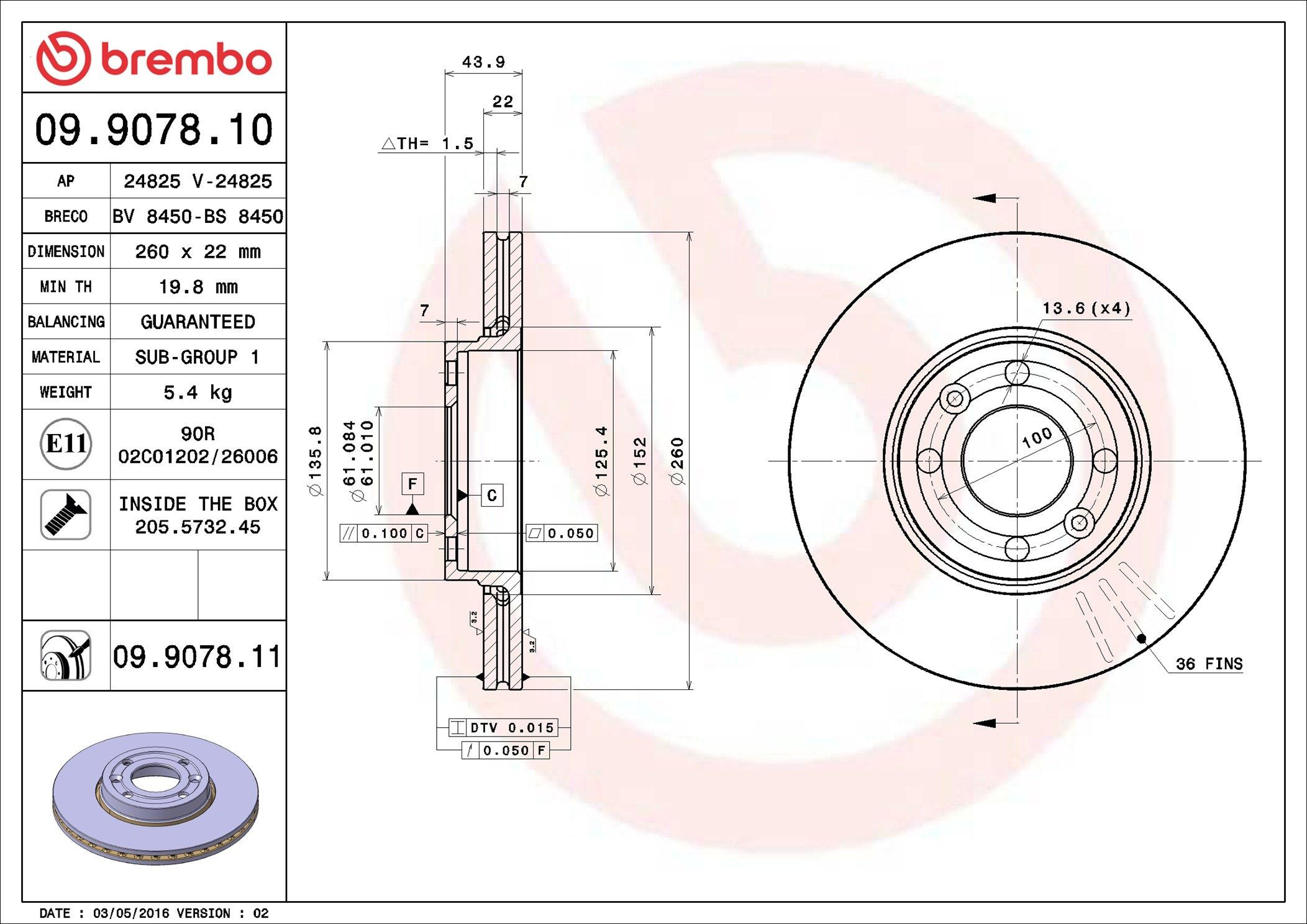 Disco do freio dianteiro Brembo 09907810 preço, a partir de 46,05 USD