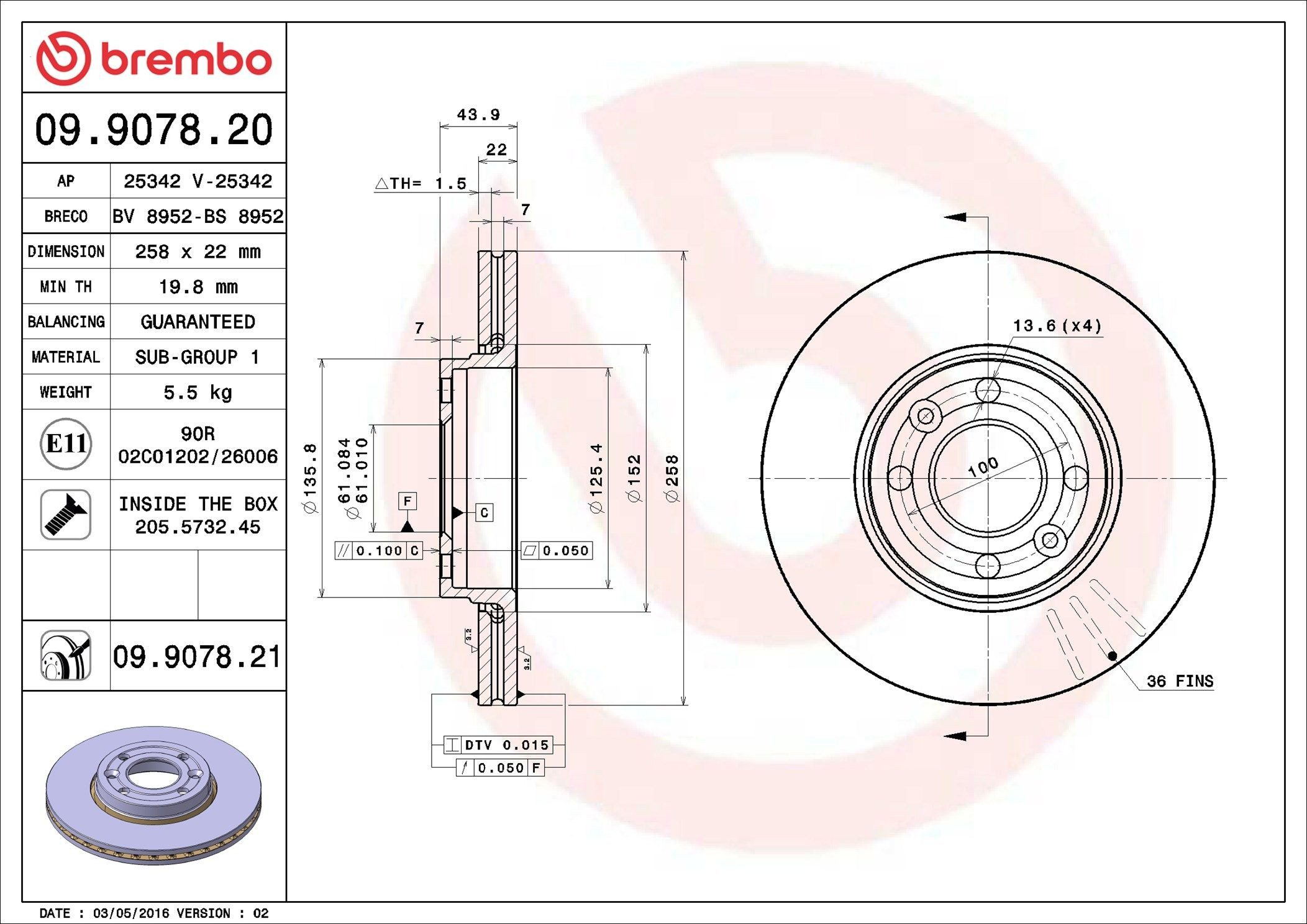 Disco do freio dianteiro Brembo 09907821 preço, a partir de 47,67 USD
