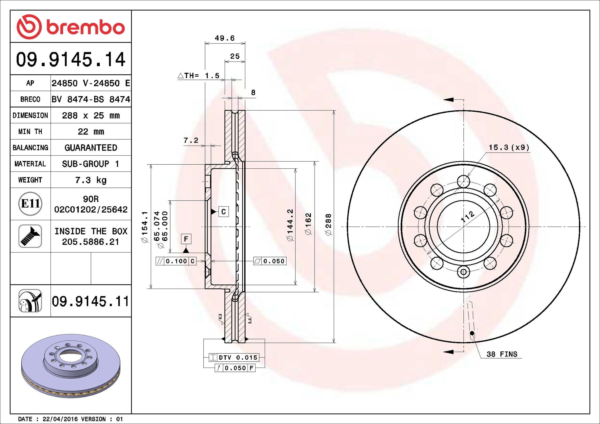 Disco do freio dianteiro Brembo 09914511 preço, a partir de 47,36 USD