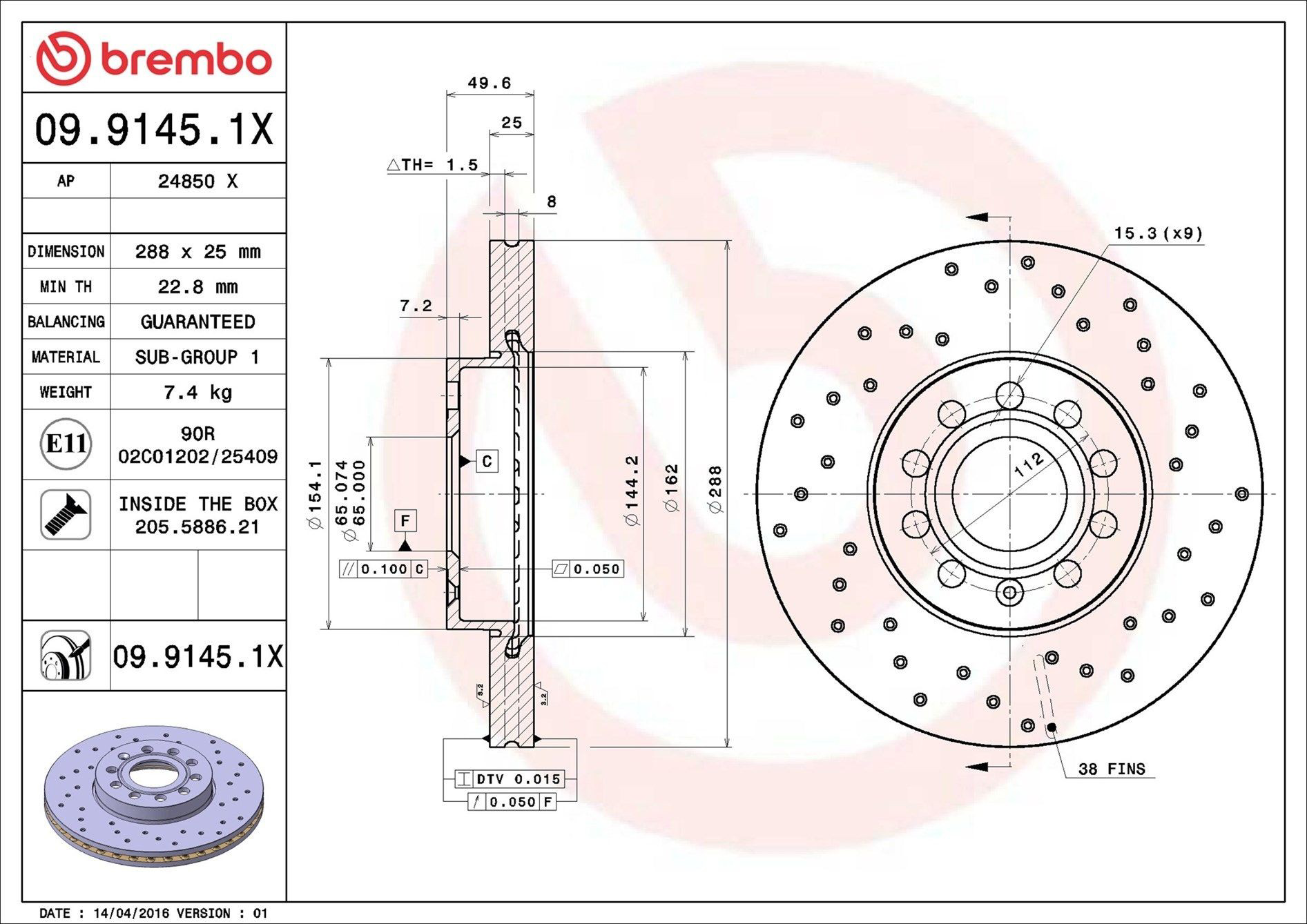  Brembo 0991451X