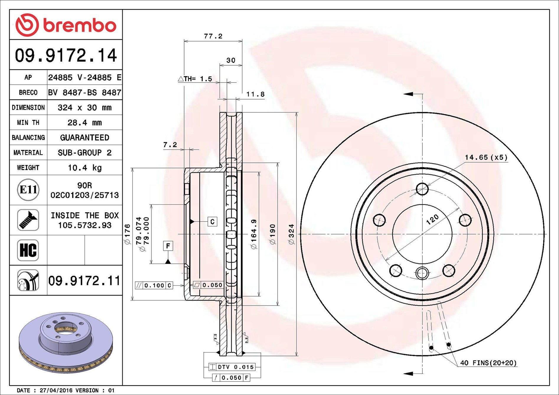 Disco do freio dianteiro Brembo 09917211 preço, a partir de 68,09 USD
