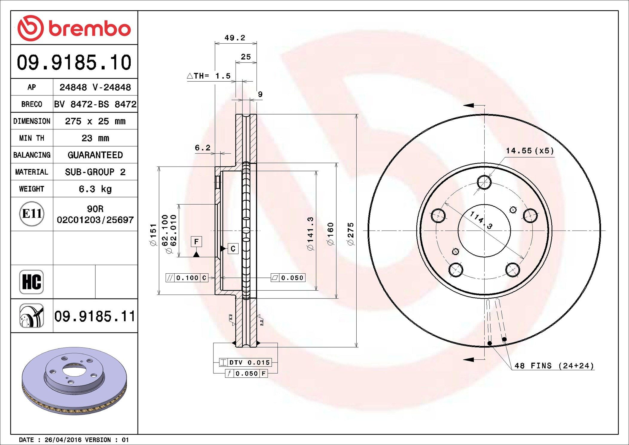 Disco do freio dianteiro Brembo 09918510 preço, a partir de 44,73 USD