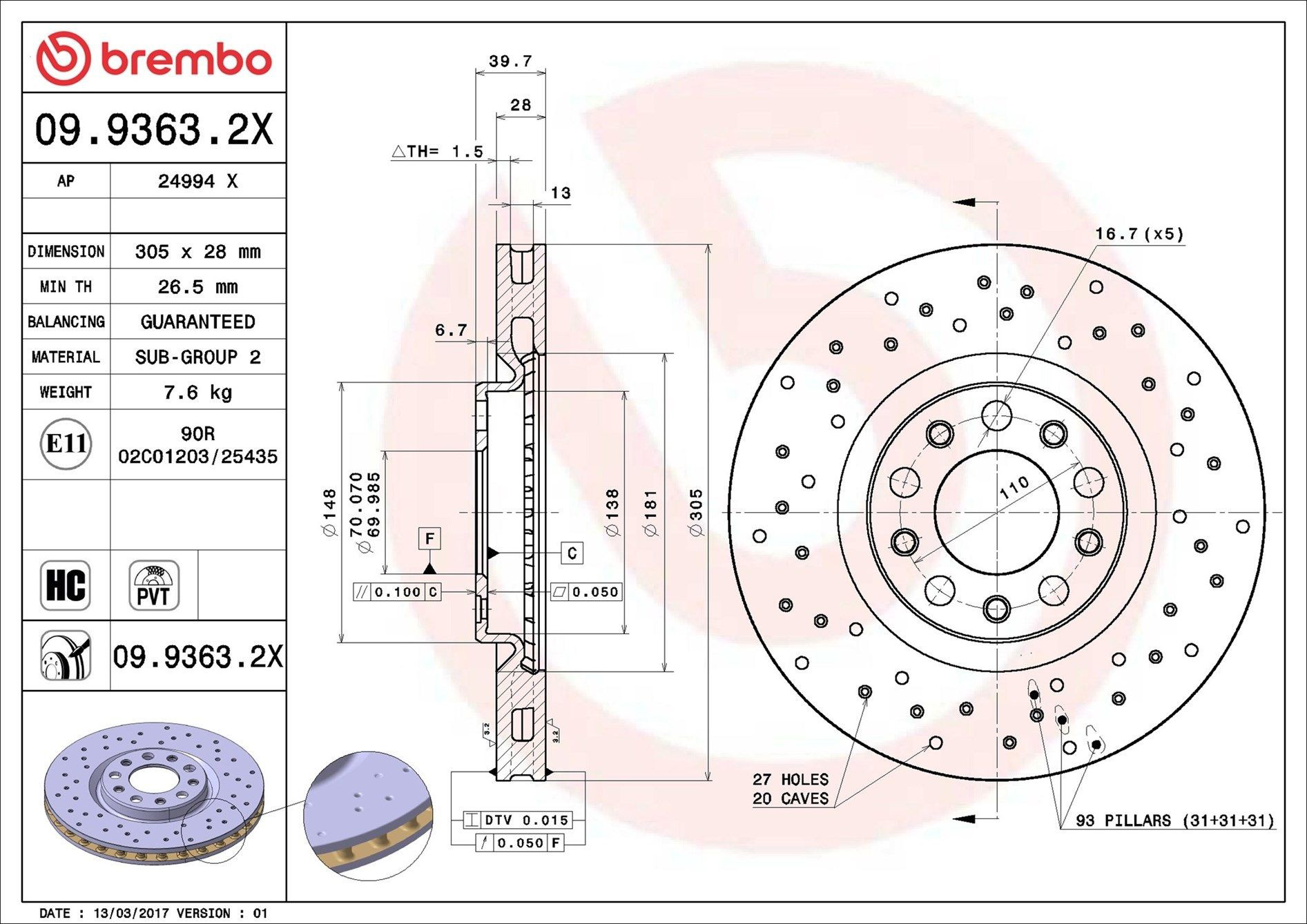 0993632X Brembo Disco do freio dianteiro