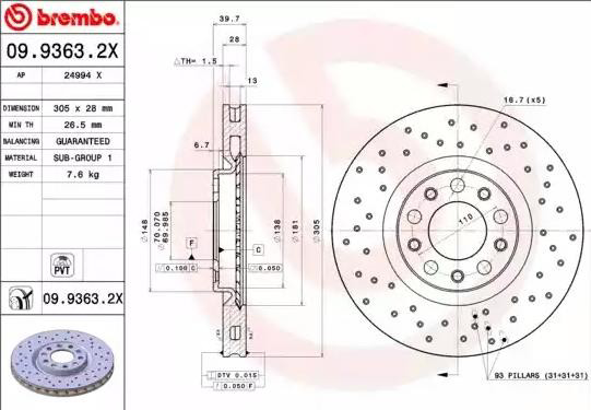 Disco do freio dianteiro Brembo 0993632X preço, a partir de 62,99 USD