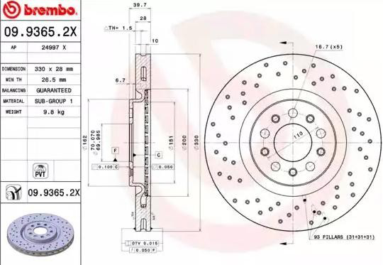 Disco do freio dianteiro Brembo 0993652X