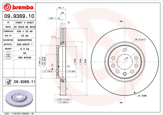 Disco do freio dianteiro Brembo 09936911 preço, a partir de 57,78 USD