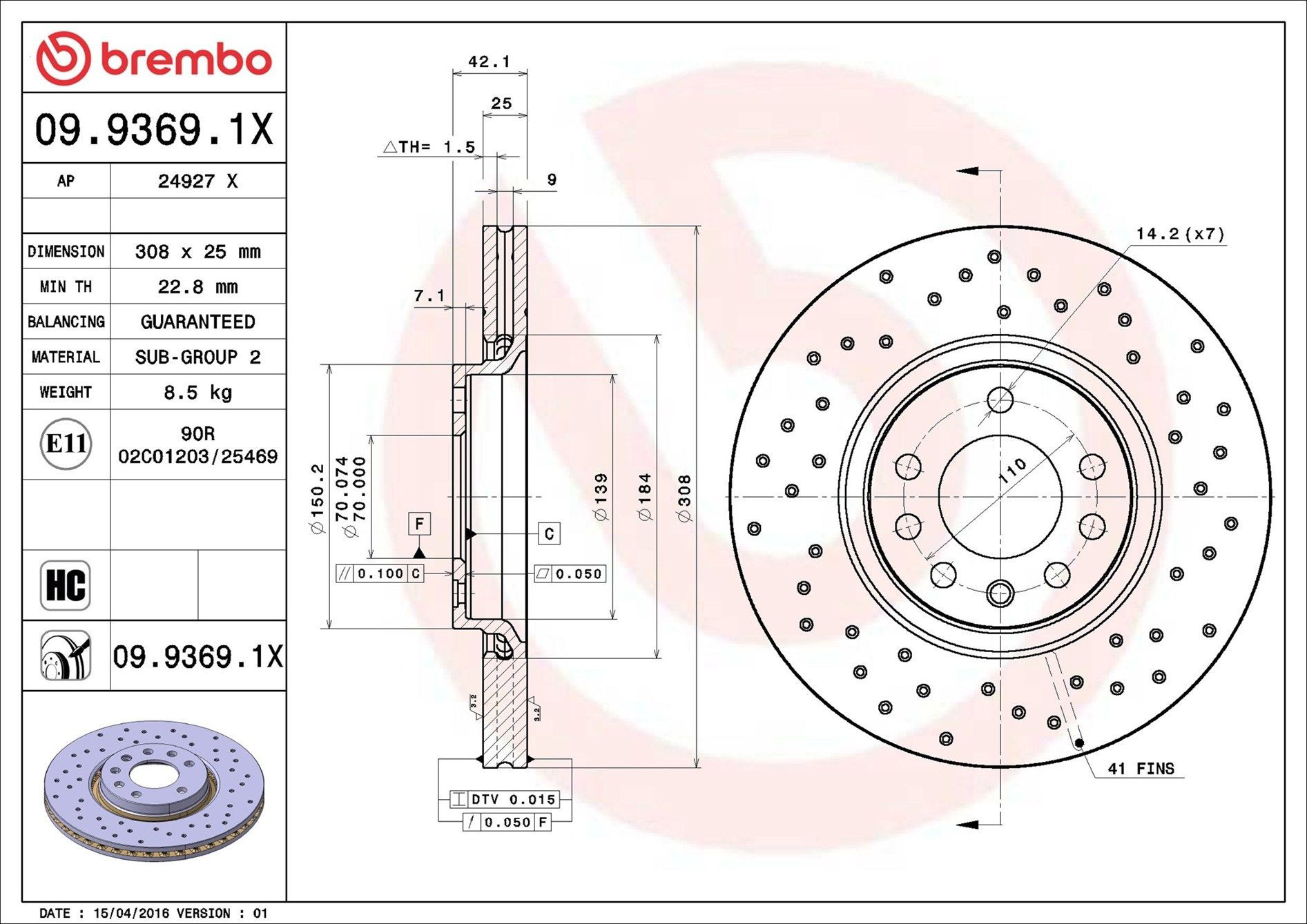 Disco do freio dianteiro Brembo 0993691X preço, a partir de 64,64 USD