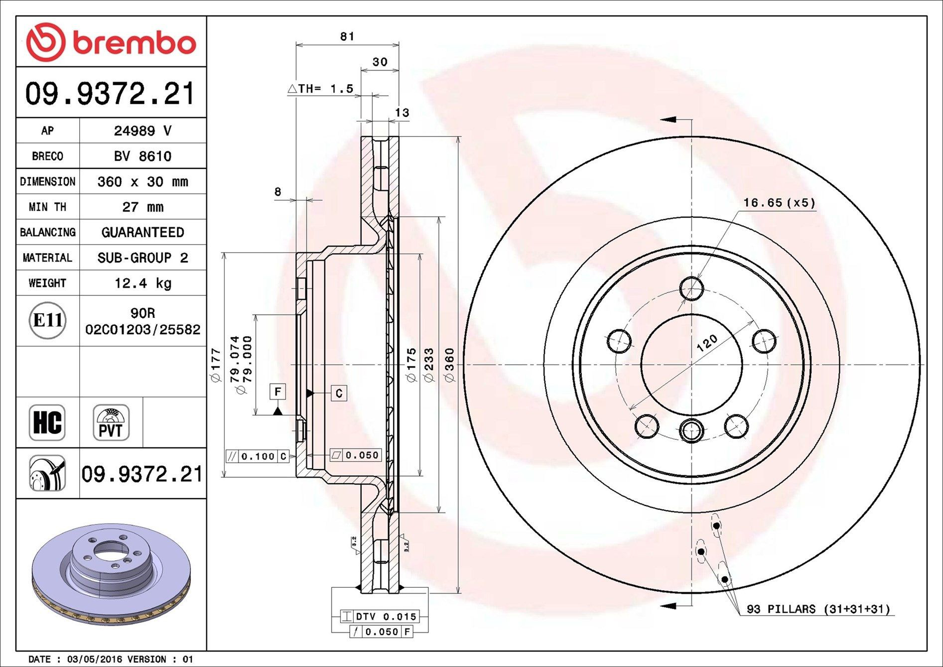 Disco do freio dianteiro Brembo 09937221 preço, a partir de 101,64 USD