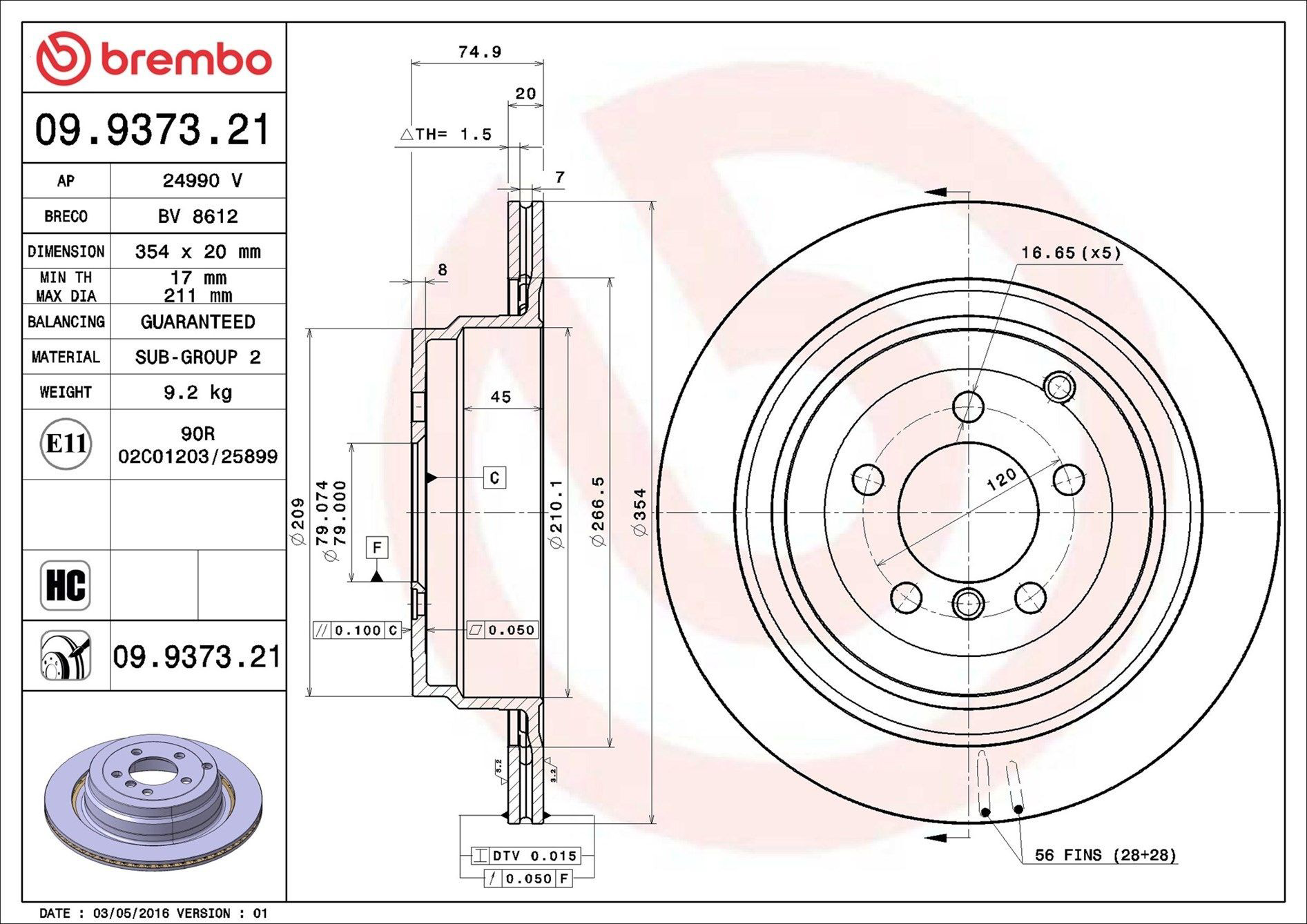 Disco do freio traseiro Brembo 09937321 preço, a partir de 92,29 USD