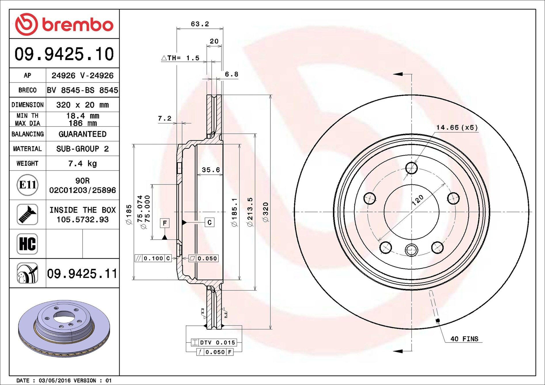Disco do freio traseiro Brembo 09942511 preço, a partir de 58,01 USD
