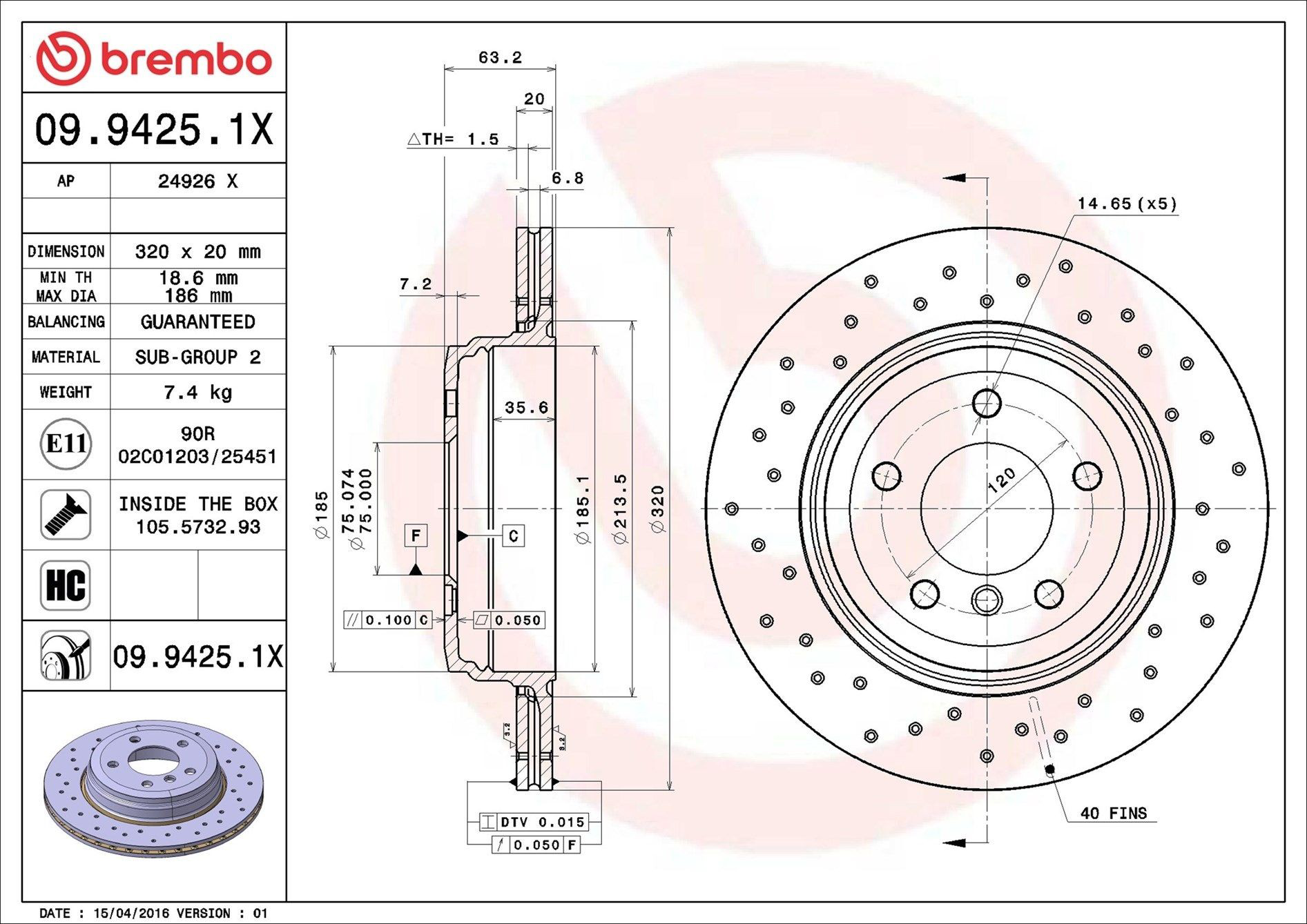 Compre 0994251X Brembo Disco do freio traseiro