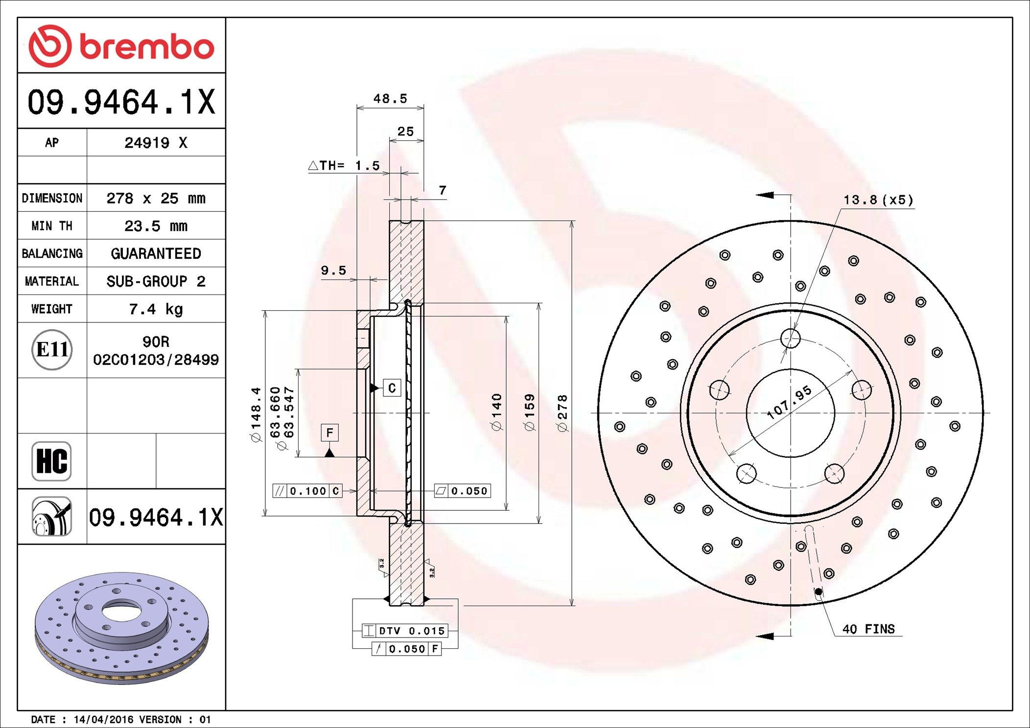 Disco do freio dianteiro Brembo 0994641X preço, a partir de 77,74 USD