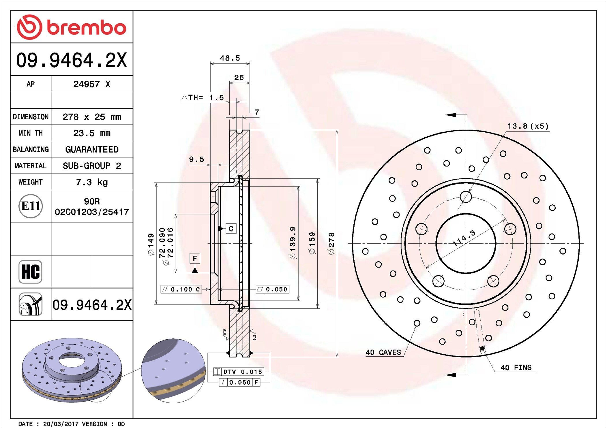 Disco do freio dianteiro Brembo 0994642X preço, a partir de 55,47 USD