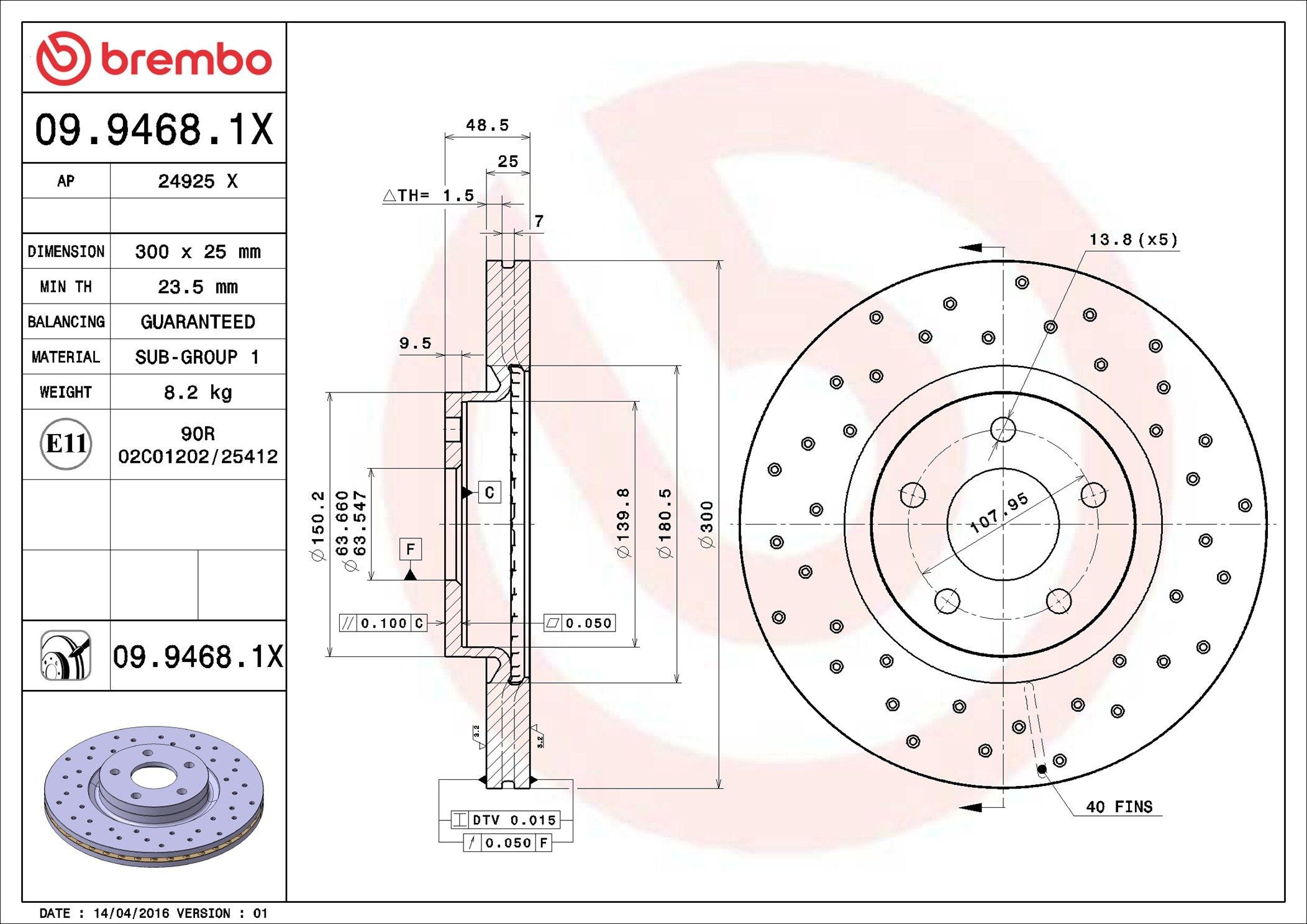 Disco do freio dianteiro Brembo 0994681X preço, a partir de 64,70 USD