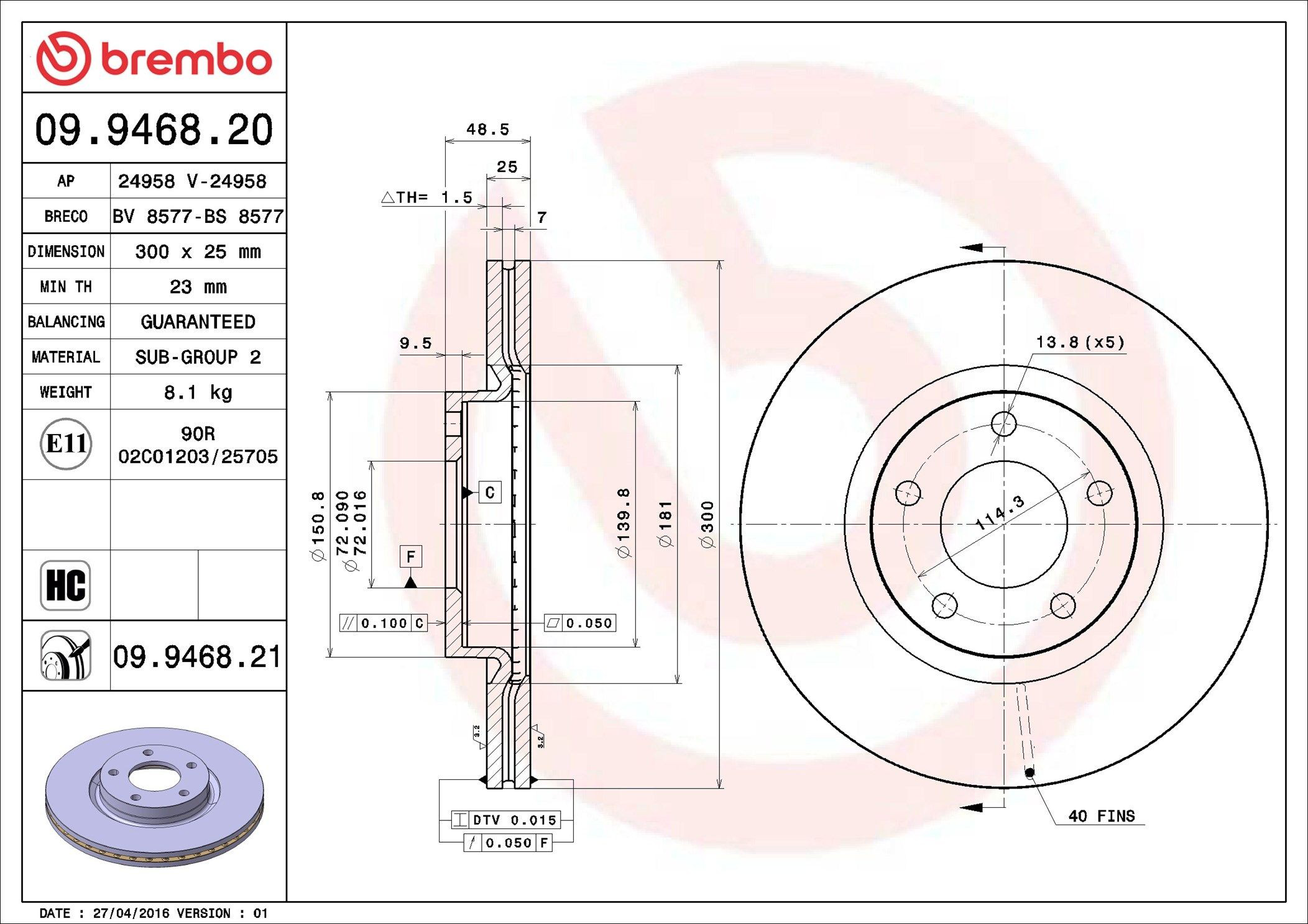 Disco do freio dianteiro Brembo 09946820 preço, a partir de 58,45 USD